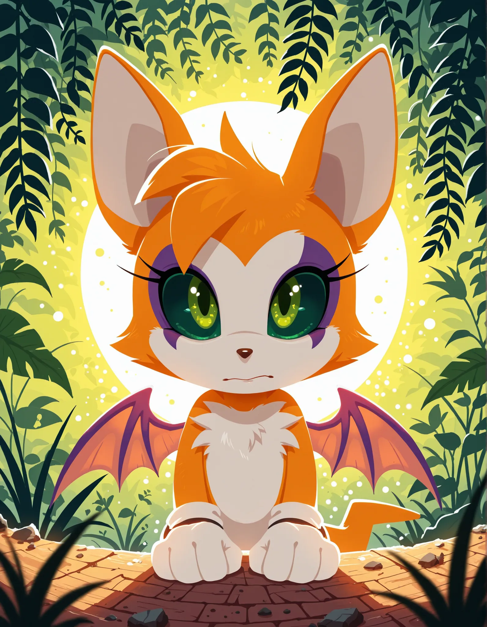 sonicchann3l, pencilsc, sonic (series),, Alone, furry, Fidget \(elysian TAIL\), Nimbat, Fidget _daet, anthropology, furry female, wings, TAIL, green eyes, colored sclera, bat wings, facial markings, orange fur, white fur, two-tone fur ,membranous wings, fl...