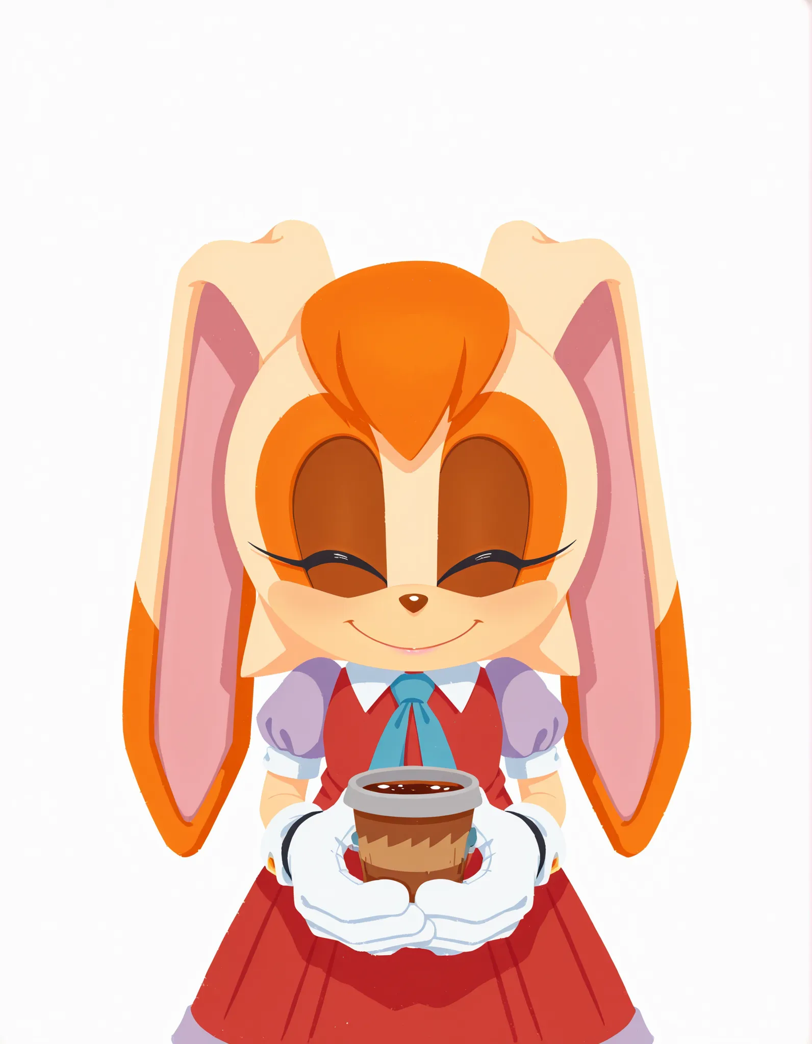 sonicchann3l, pencilsc, sonic (series),, (((by pakwan008 , by pixelsketcher, by jinu))), vanilla the rabbit, 1girl, solo,  smile, short hair, , simple background, shirt, gloves, white background, dress, holding, closed mouth, standing, short sleeves, cowbo...