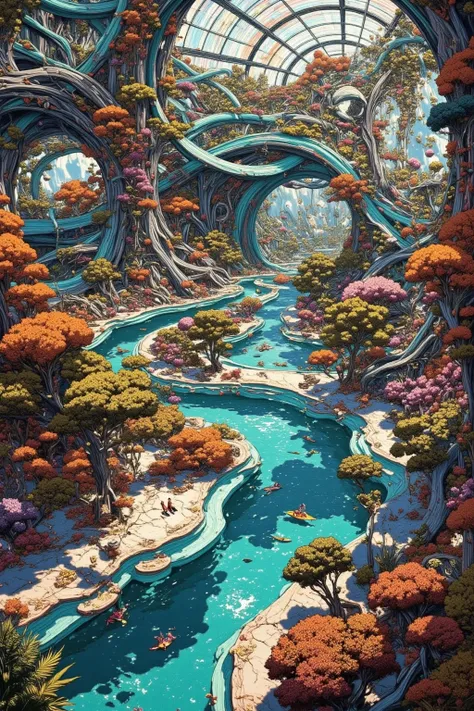A domed water park that travels between the planets in space、Wearing a space suit、TREE SLIDE、attractions、photographic realism、extreme detail、professional、vivid colors、Bokeh、Planet Exploration 、no gravity、GLASS CAPSULE、SMOOTH AQUA、Reflections、neon light、demonstrating technology、SFfantasy、fantasy、Studio Writing、Highest Quality、masterpiece、4K、HDR、