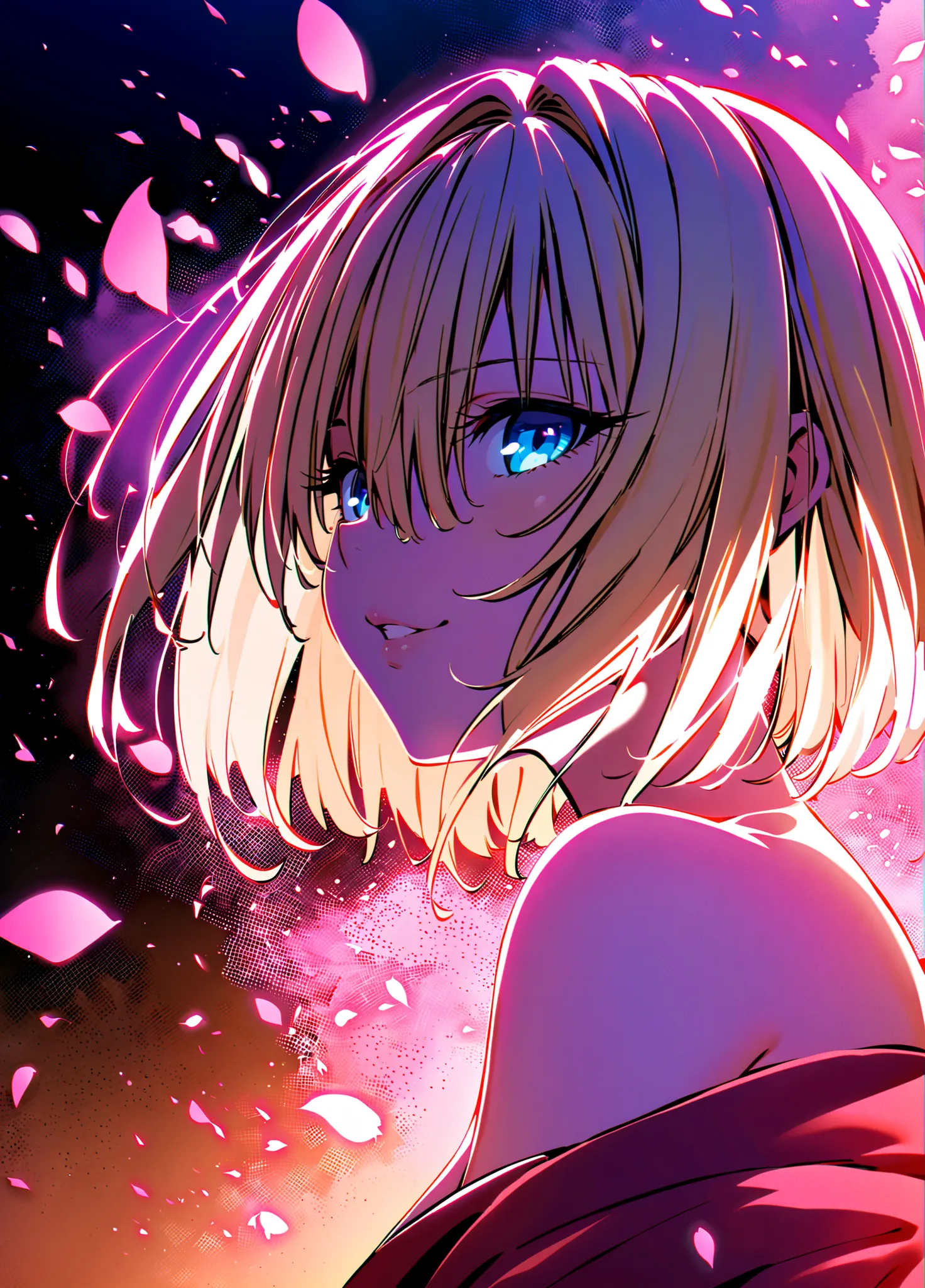 1girl, solo, Violet Evergarden\(violet evergarden\) blonde hair, voilett, big blue eyes, , blue eyes, ,  ,  , looking_at_viewer, short_hair, blue_eyes,,medium breast , seductive smile, , ,,, ,,,
masterpiece, best quality, good quality, very awa, newest, hi...