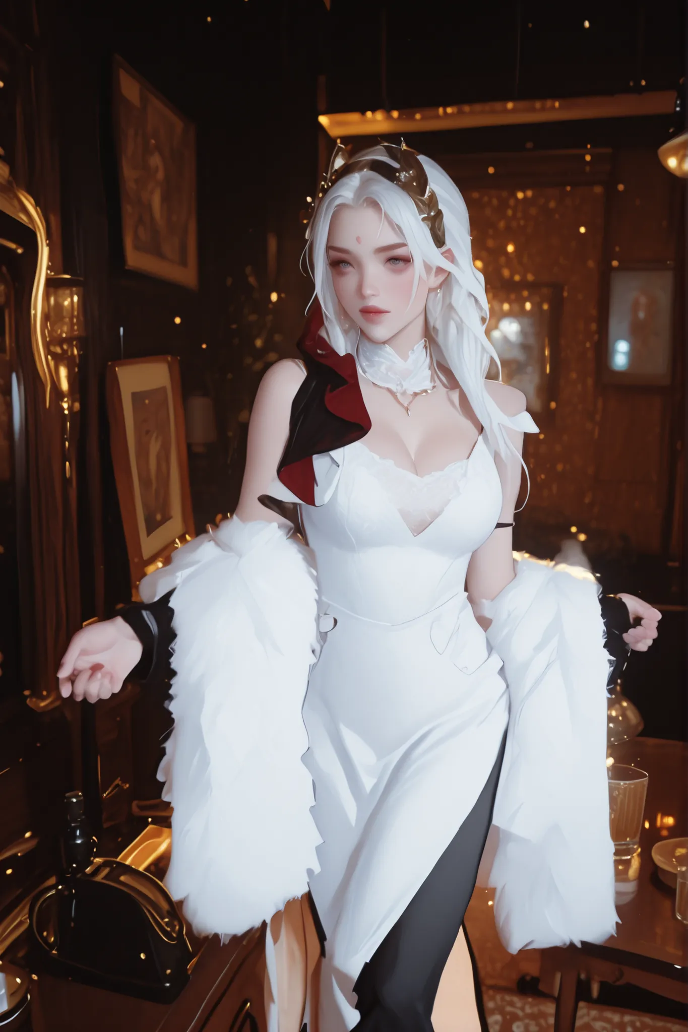 Change to a full-body photo of a woman，G cup，Perfect Details，has exquisite facial features， Clothes are exquisite ， Game Character Design ，3D Rendering