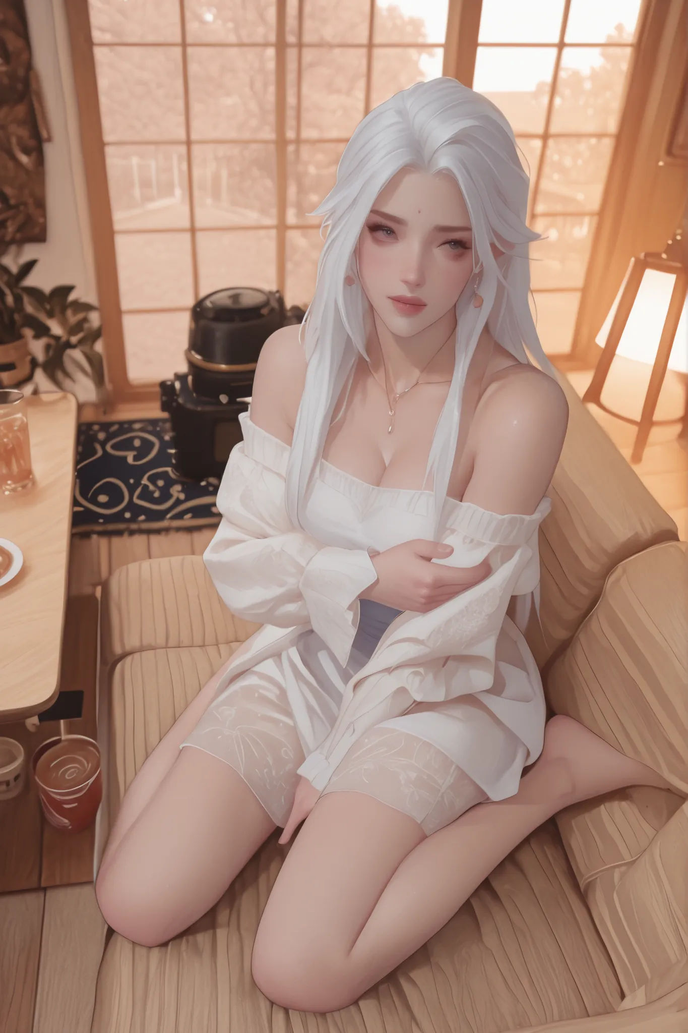Change to a full-body photo of a woman，G cup，Perfect Details，has exquisite facial features， Clothes are exquisite ， Game Character Design ，3D Rendering