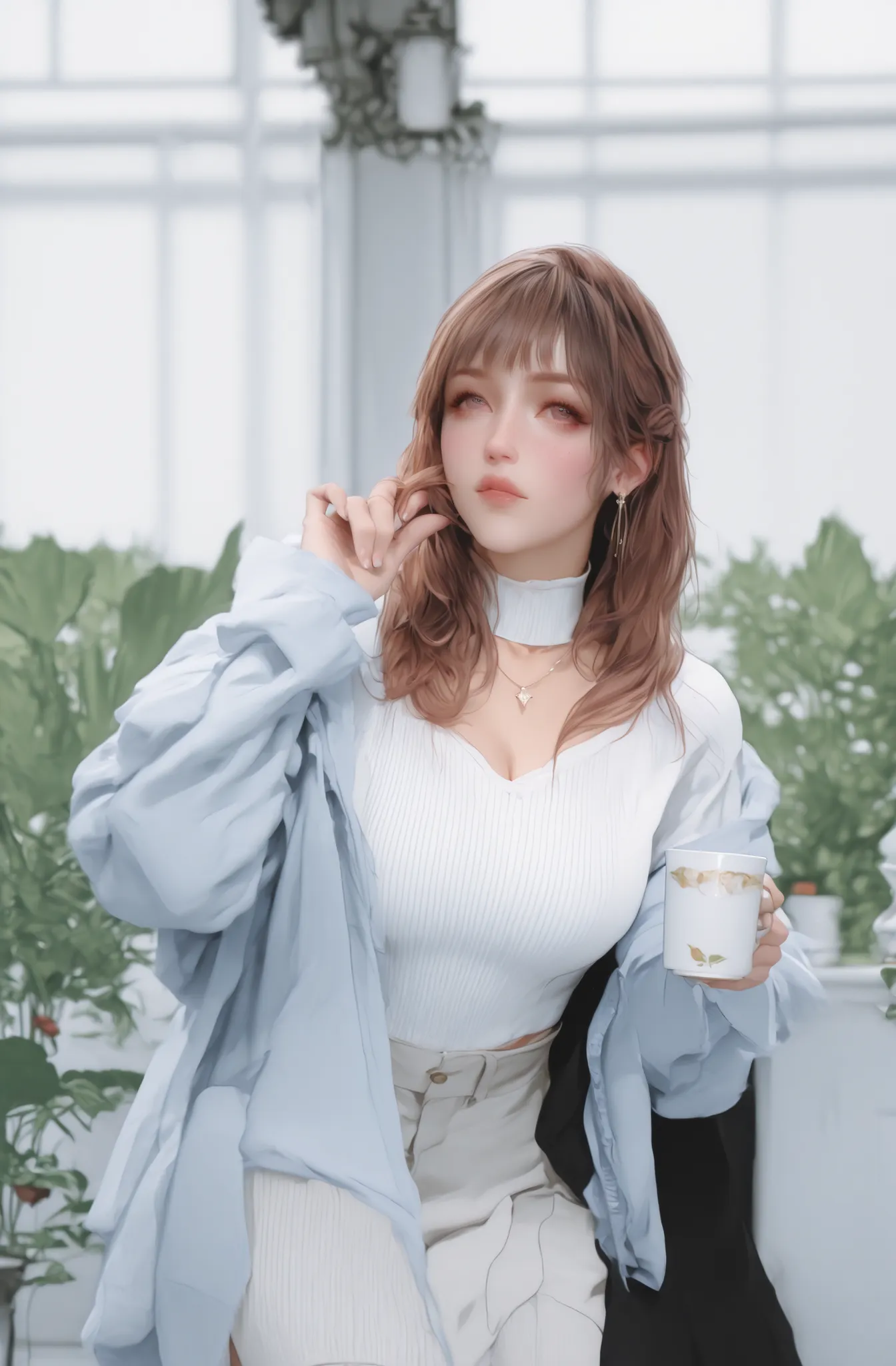 Change to a full-body photo of a woman，G cup，Perfect Details，has exquisite facial features， Clothes are exquisite ， Game Character Design ，3D Rendering