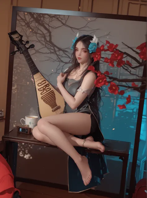 Change to a full-body photo of a woman，G cup，Perfect Details，has exquisite facial features， Clothes are exquisite ， Game Character Design ，3D Rendering