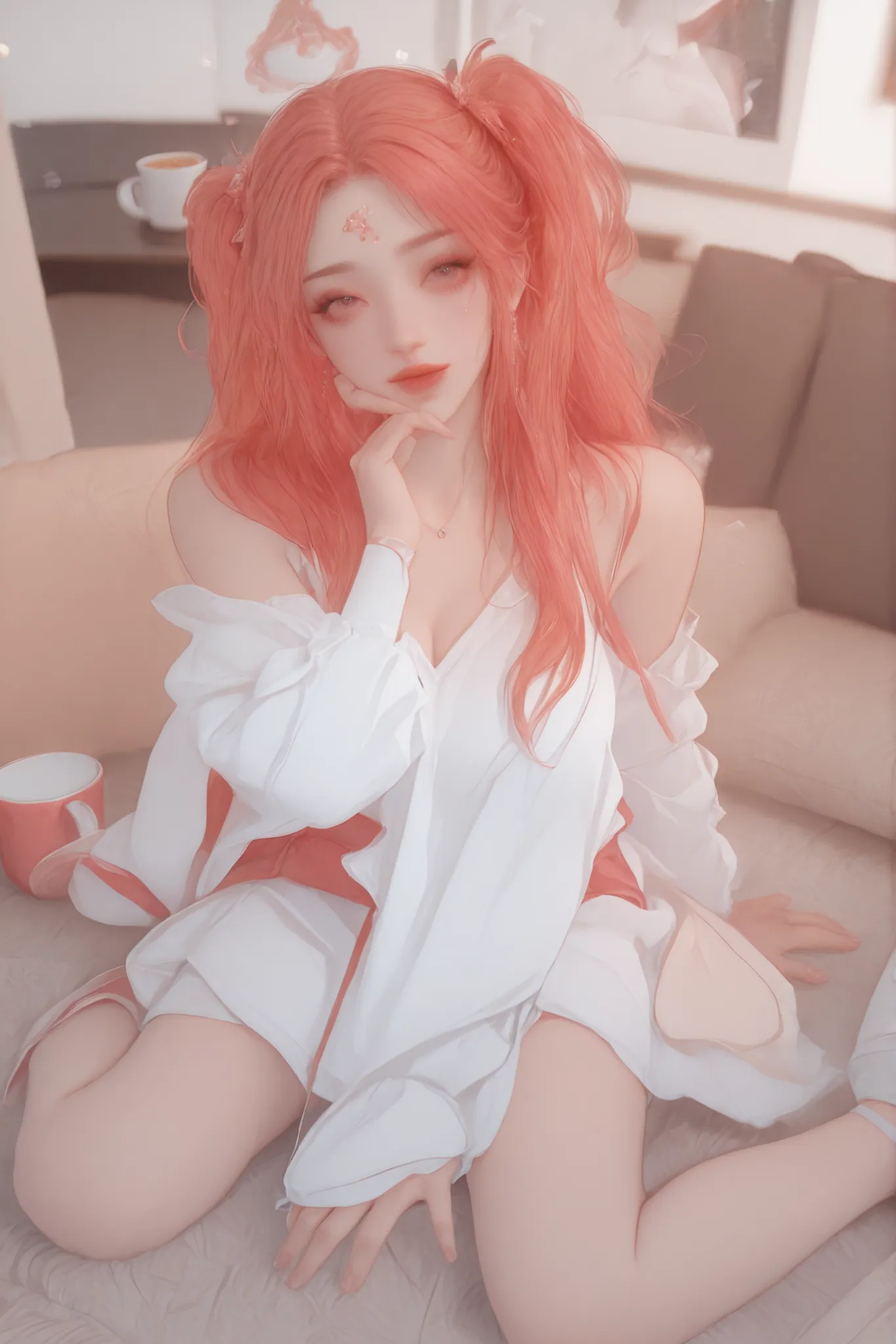 Change to a full-body photo of a woman,G cup,Perfect Details,has exquisite facial features, Clothes are exquisite , Game Character Design ,3D Rendering