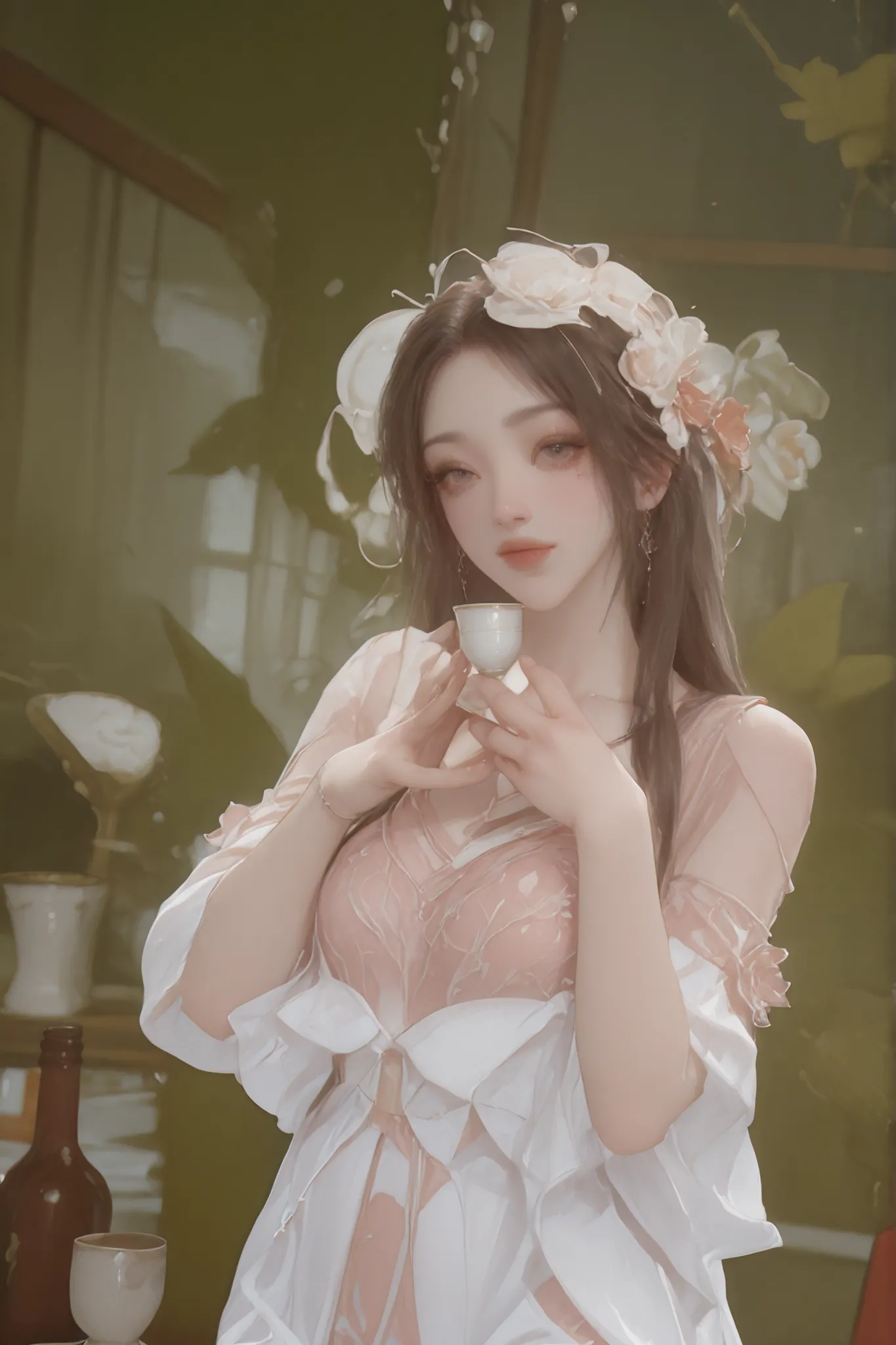 Change to a full-body photo of a woman,G cup,Perfect Details,has exquisite facial features, Clothes are exquisite , Game Character Design ,3D Rendering
