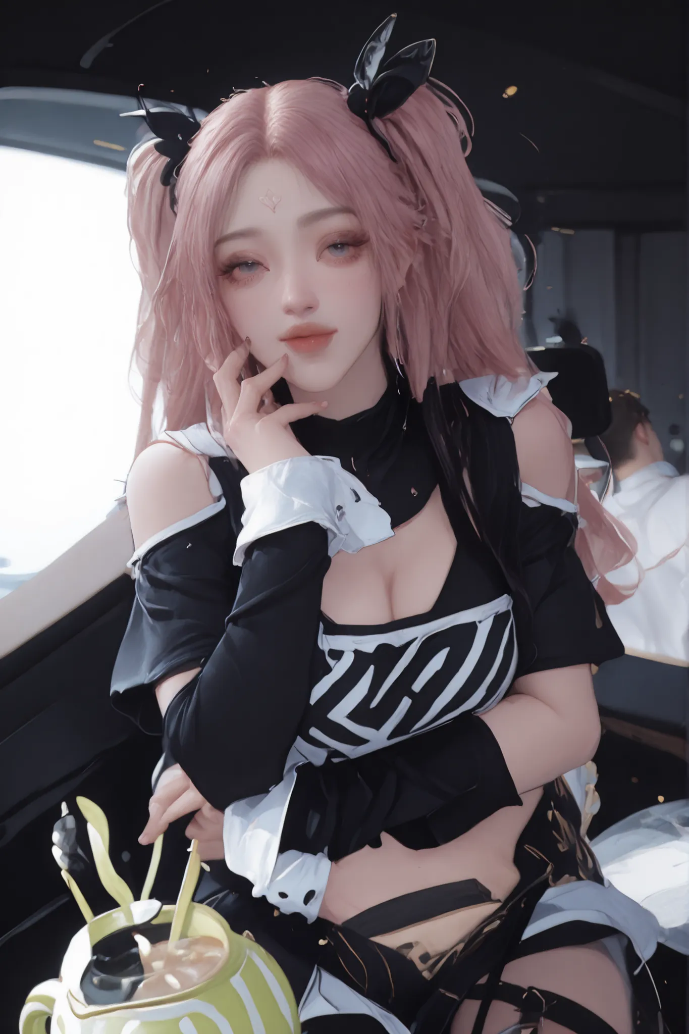 Change to a full-body photo of a woman,G cup,Perfect Details,has exquisite facial features, Clothes are exquisite , Game Character Design ,3D Rendering