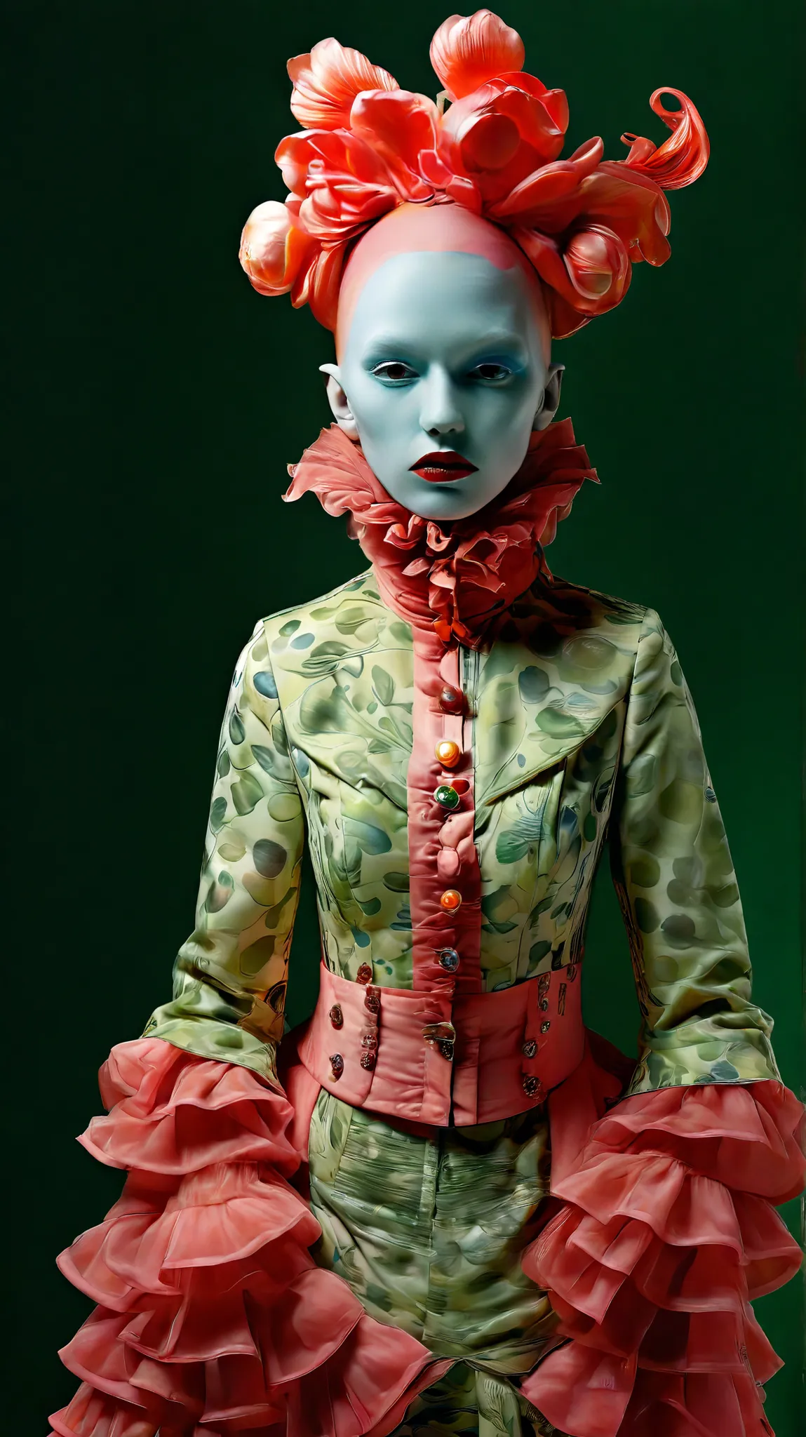 Tim Walker inspired, fashion photography, whimsical settings, surreal elements, creative storytelling, vibrant colors, (detailed face:1.05), hyperrealistic, photorealistic