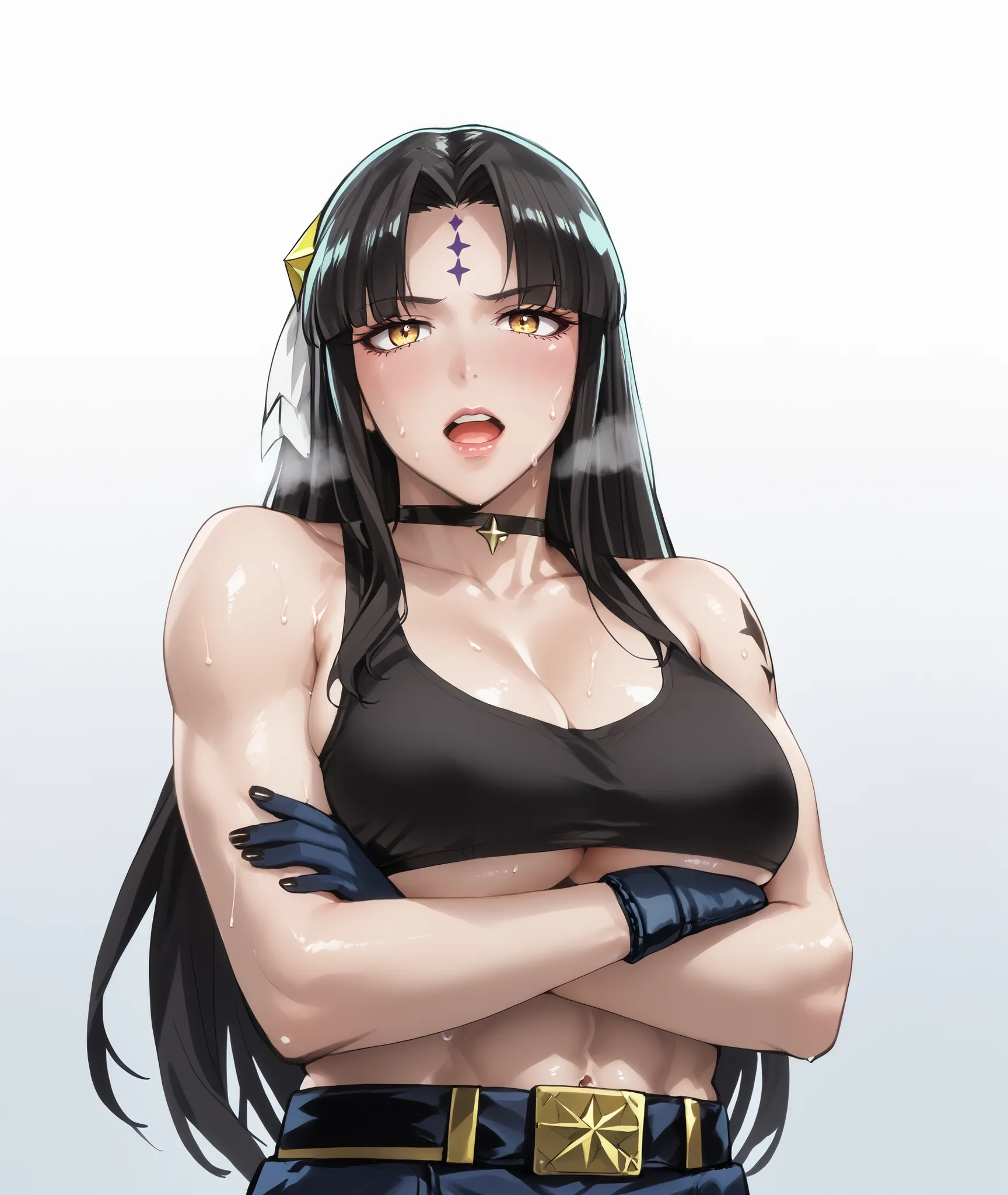 mixfry style, score_9, score_8_up, score_7_up, score_6_up, michiko tanaka, long hair, black hair, yellow eyes, facial mark, forehead mark, anime coloring, anime screencap, shiny skin, (voluptuous:1.3), (thick:1.3), BREAK UHD, retina, masterpiece, accurate,...