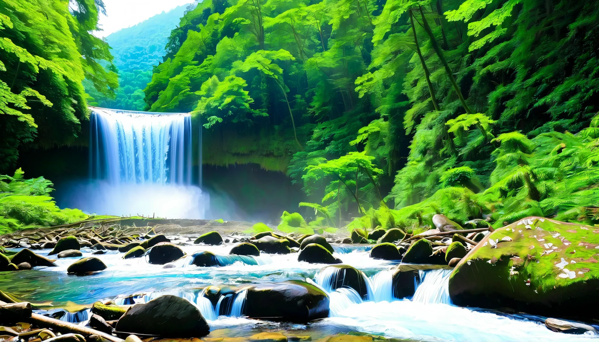 Clear Stream,Big waterfall