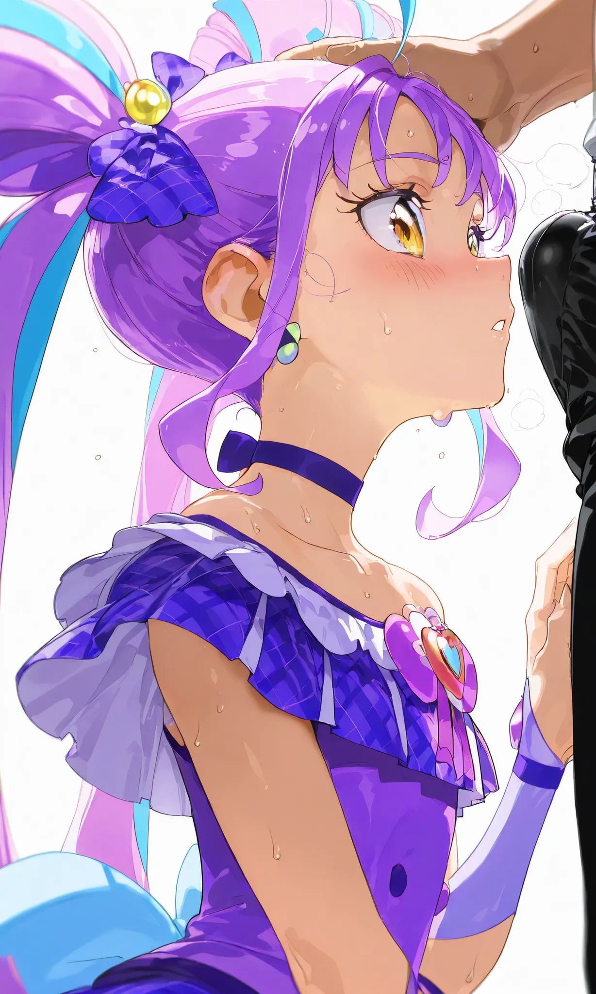 score_9_up, score_8_up, score_7_up, source_anime, masterpiece, perfectly detailed, detailed face, detailed eyes, beautiful eyes, Smelling Penis, smelling_penis, 1girl, hetero, 1boy, bulge, smelling, blush, hand on another's head, male underwear,  erection ...