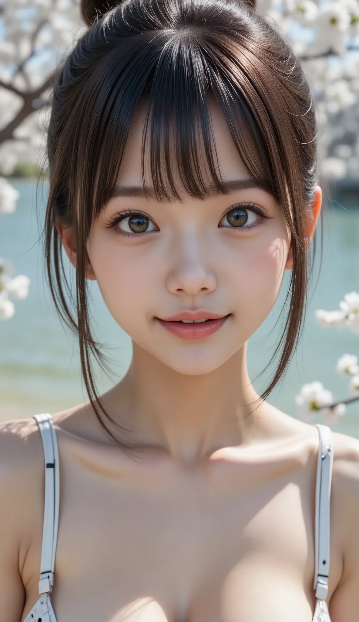 (masterpiece:1.3), (Surreal Photography:1.37), (( small nice ass:1.2, beautiful hip line:1.2)), Upper hair upstyle , beautiful Japanese woman shining in the moonlight , Wear a thong, ( Fashion Model, Baby Face:1.3, 18 years old), attractive, ( sharp con...