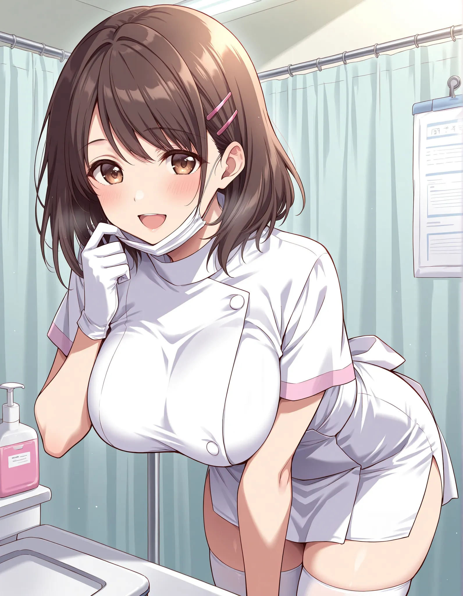 Score_9, score_8_up, score_7_up, source_anime, Asagiri Kotoko, solo, large breasts, brown hair, hair ornament, brown eyes, hairclip, (best quality), (high quality), {masterpiece}, extremely delicate and beautiful, ultra-detailed, beautiful detailed eyes, d...