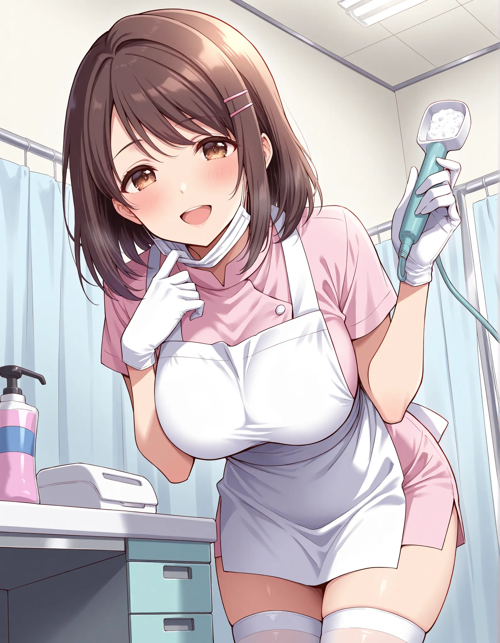 Score_9, score_8_up, score_7_up, source_anime, Asagiri Kotoko, solo, large breasts, brown hair, hair ornament, brown eyes, hairclip, (best quality), (high quality), {masterpiece}, extremely delicate and beautiful, ultra-detailed, beautiful detailed eyes, d...