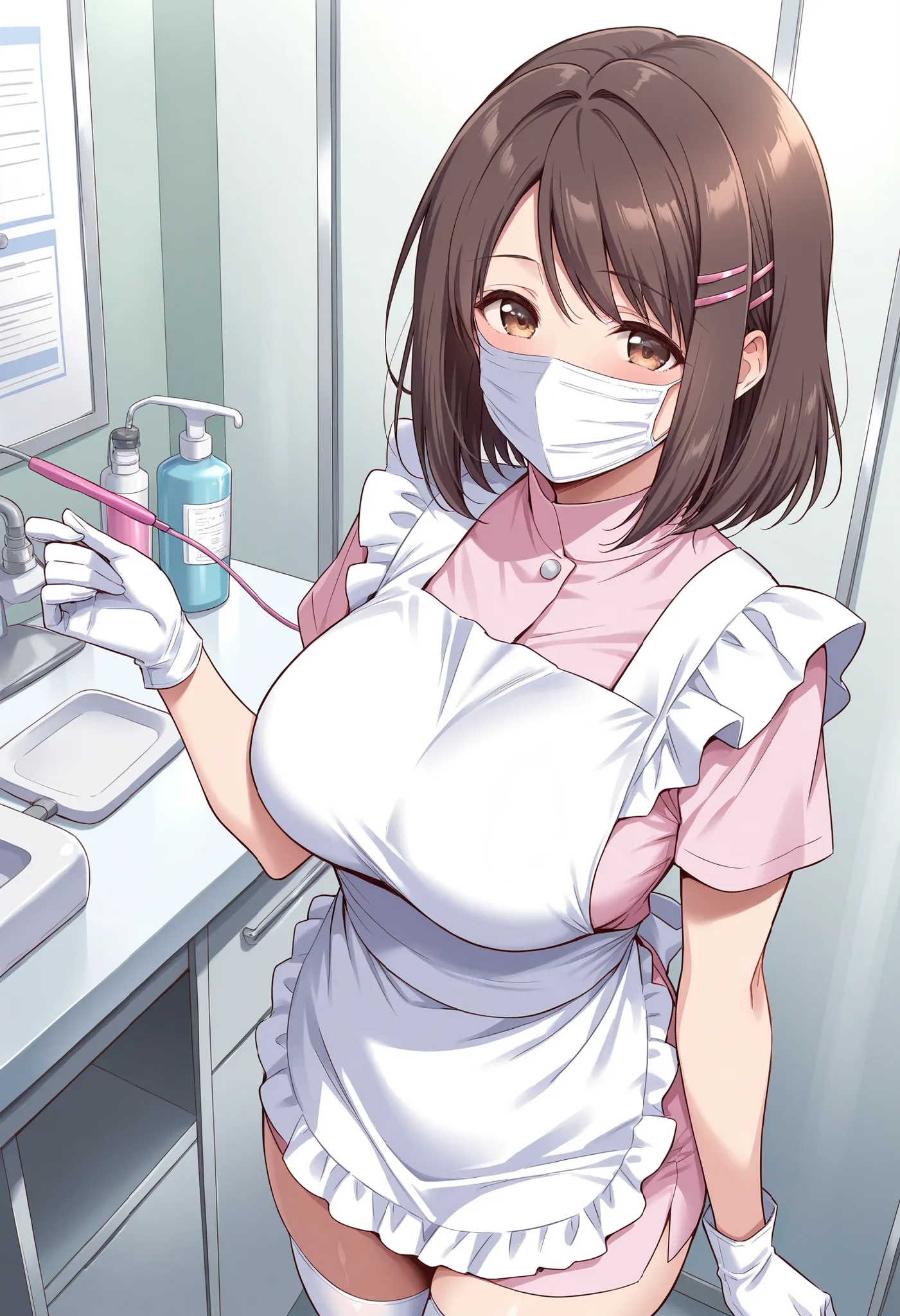 Score_9, score_8_up, score_7_up, source_anime, Asagiri Kotoko, solo, large breasts, brown hair, hair ornament, brown eyes, hairclip, (best quality), (high quality), {masterpiece}, extremely delicate and beautiful, ultra-detailed, beautiful detailed eyes, d...