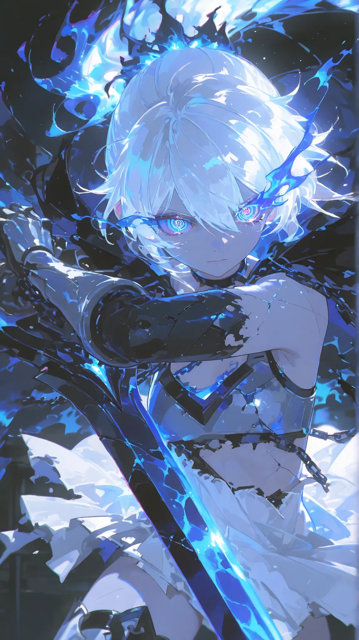 (close up shot, upper body shot:1.2), SuperQuality, Anime illustration, detailed anime artstyle, cinematic background, extremely detailed background, backlighting, backlit, cold light, colorful, light reflection, solo, 1girl, asymmetrical armor, detailed s...