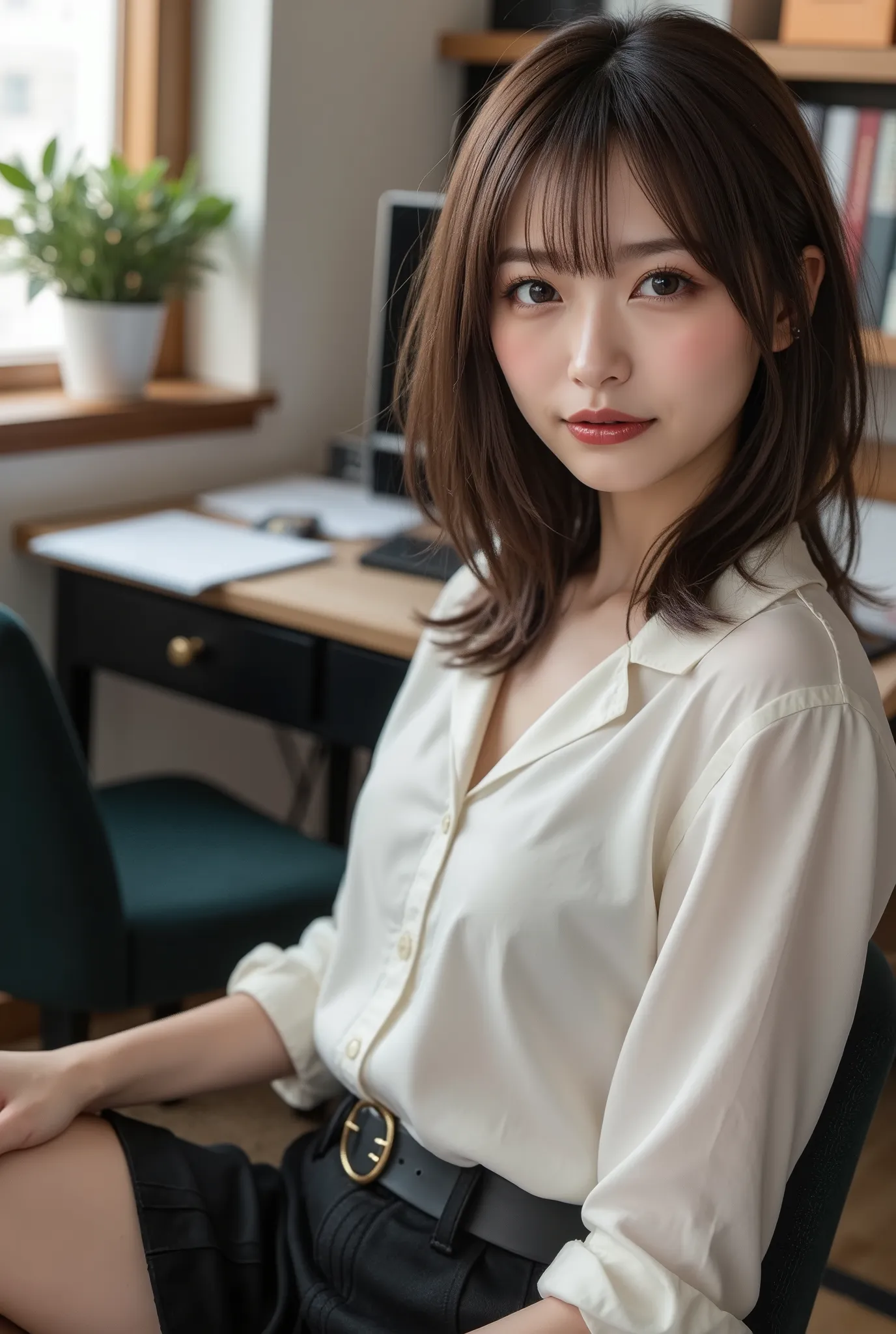 (Highest Quality、8k、best image quality、超A high resolution:1.5, (photorealistic:1.4),masterpiece:1.2,(top-quality:1.4)、Raw photo)、woman working in an office、suits、OL、(highlight your body line:1.1)、Portrait of a beautiful classy woman、THE MOST ELEGANT AND C...