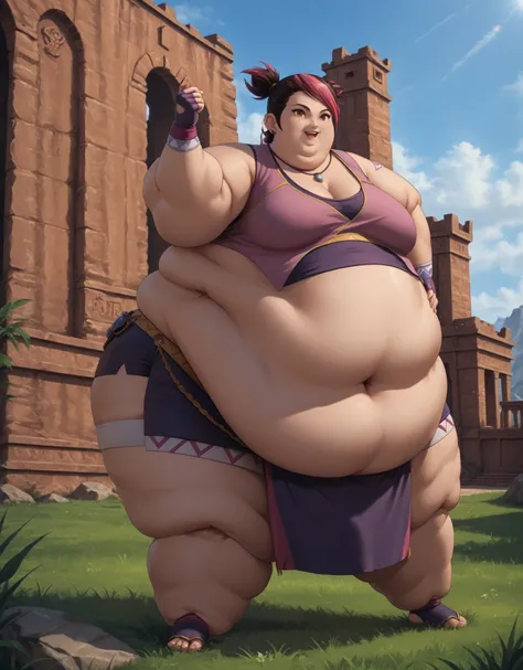 score_9, score_8_up, score_7_up, source_anime, BREAK solo, 1 girl, miko,multicolored hair, low ponytail, headband, sleeveless crop top, cleavage, midriff, loincloth, armlet, fingerless gloves, smile, open mouth, looking at viewer, breasts, 1 girl, solo, ...