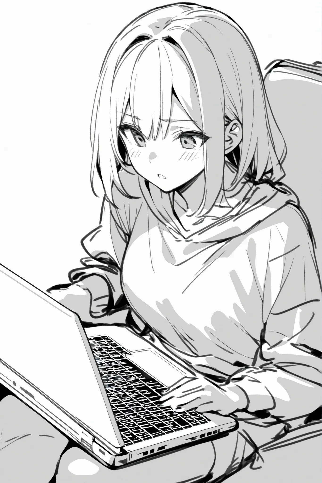 Monochrome rough sketch, laptop