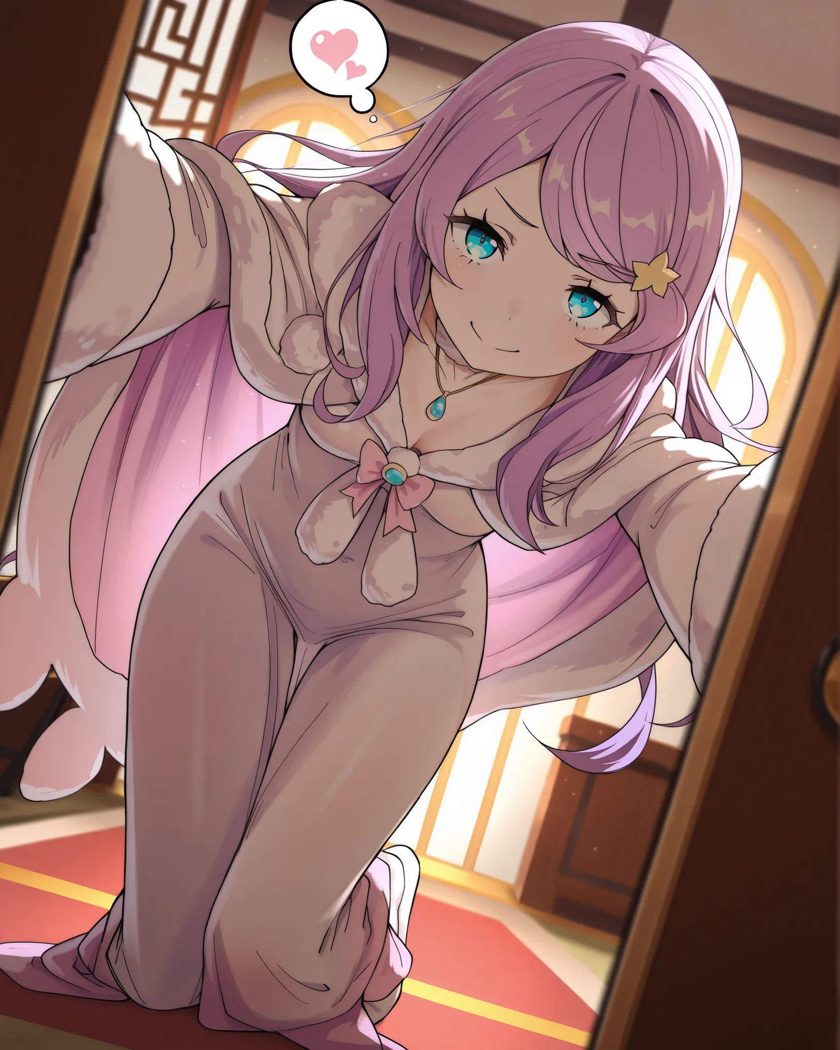 masterpiece, excellent quality, best quality, is absolutely glamorous, sexy results, high resolution, en yeni, Inside, 1girl, (Full length view from head to toe), Re:Anastasia Hoshin from Zero, Purple Hair color, blue eyes, small breasts, standing in a se...