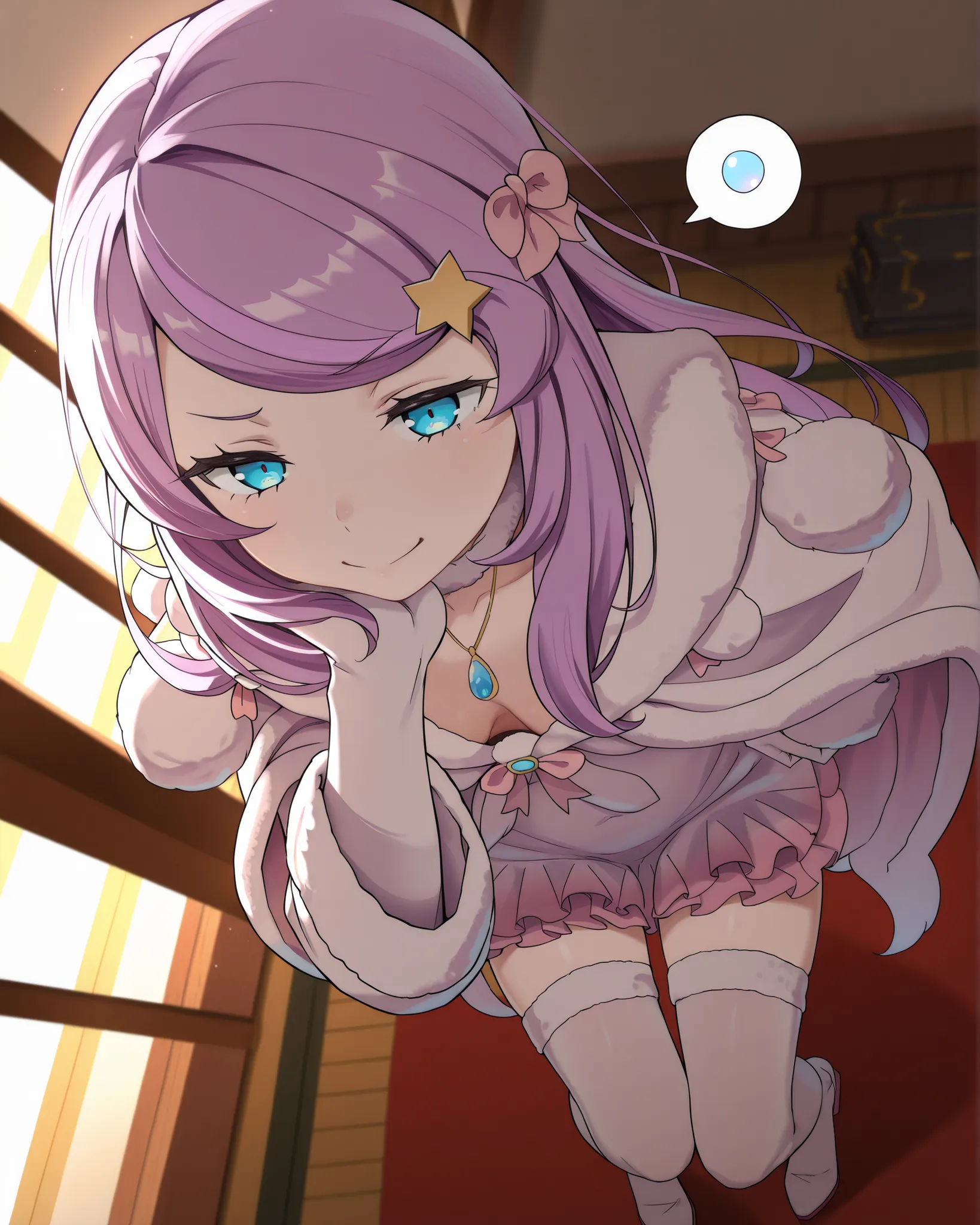 masterpiece, excellent quality, best quality, is absolutely glamorous, sexy results, high resolution, en yeni, Inside, 1girl, (Full length view from head to toe), Re:Anastasia Hoshin from Zero, Purple Hair color, blue eyes, small breasts, standing in a se...