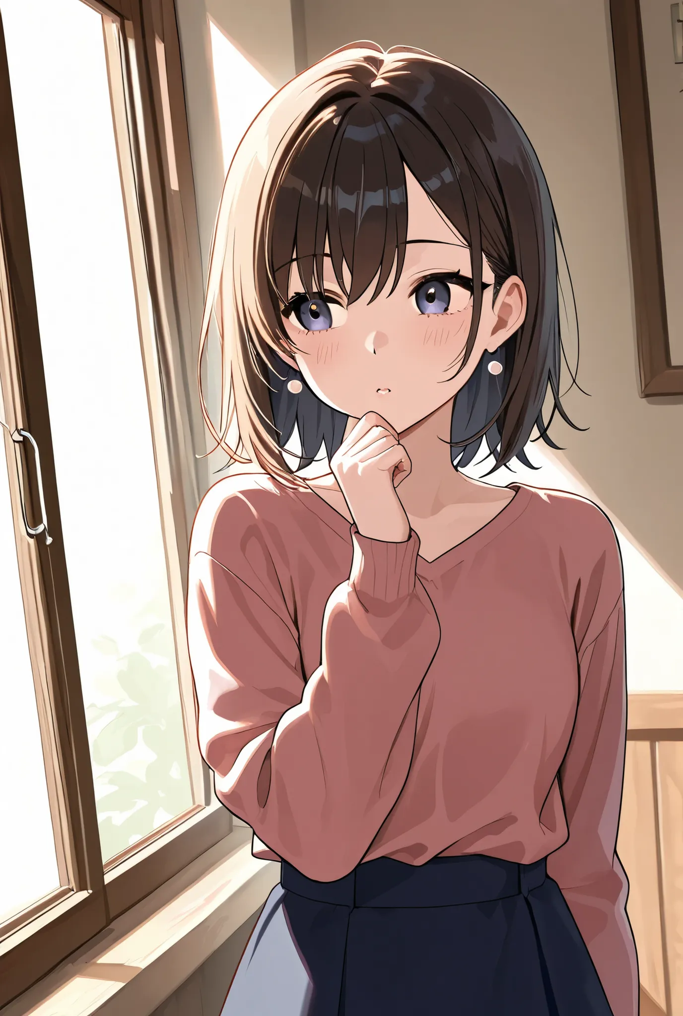  In a room A cute girl staring through the window 