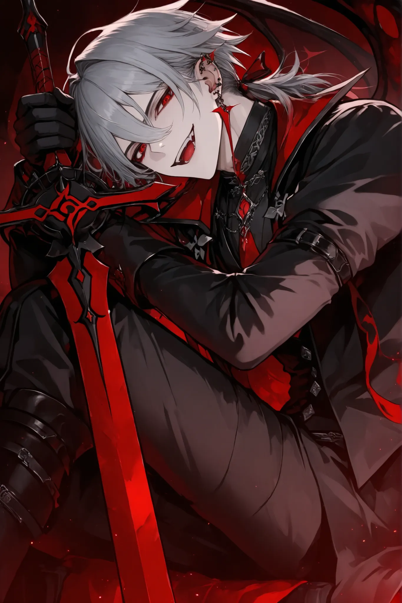 boy、Gray Hair、red eyes、 vampires