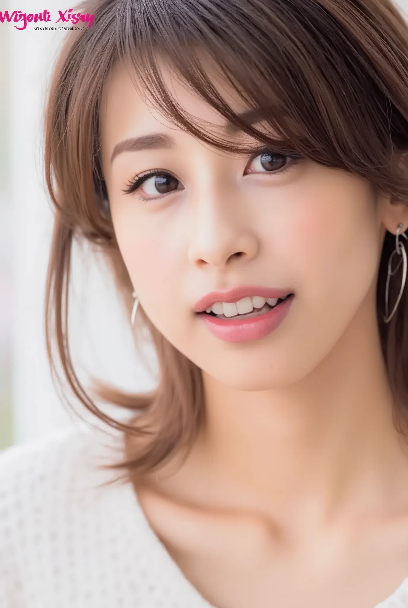 masterpiece, Highest quality, Super detailed), Portrait of an 18 year old woman with light brown hair, looking at viewer, big breasts,