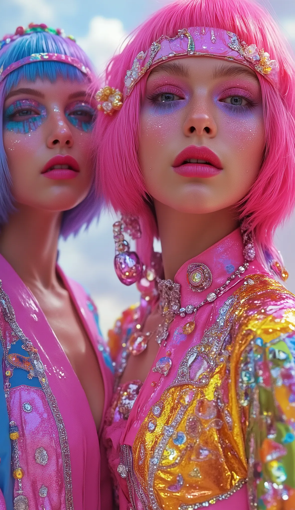 Surrealist Psicopop. Close-ups of Beautiful Fashion Models, Amazing characters from the future. cinematic. 8K.