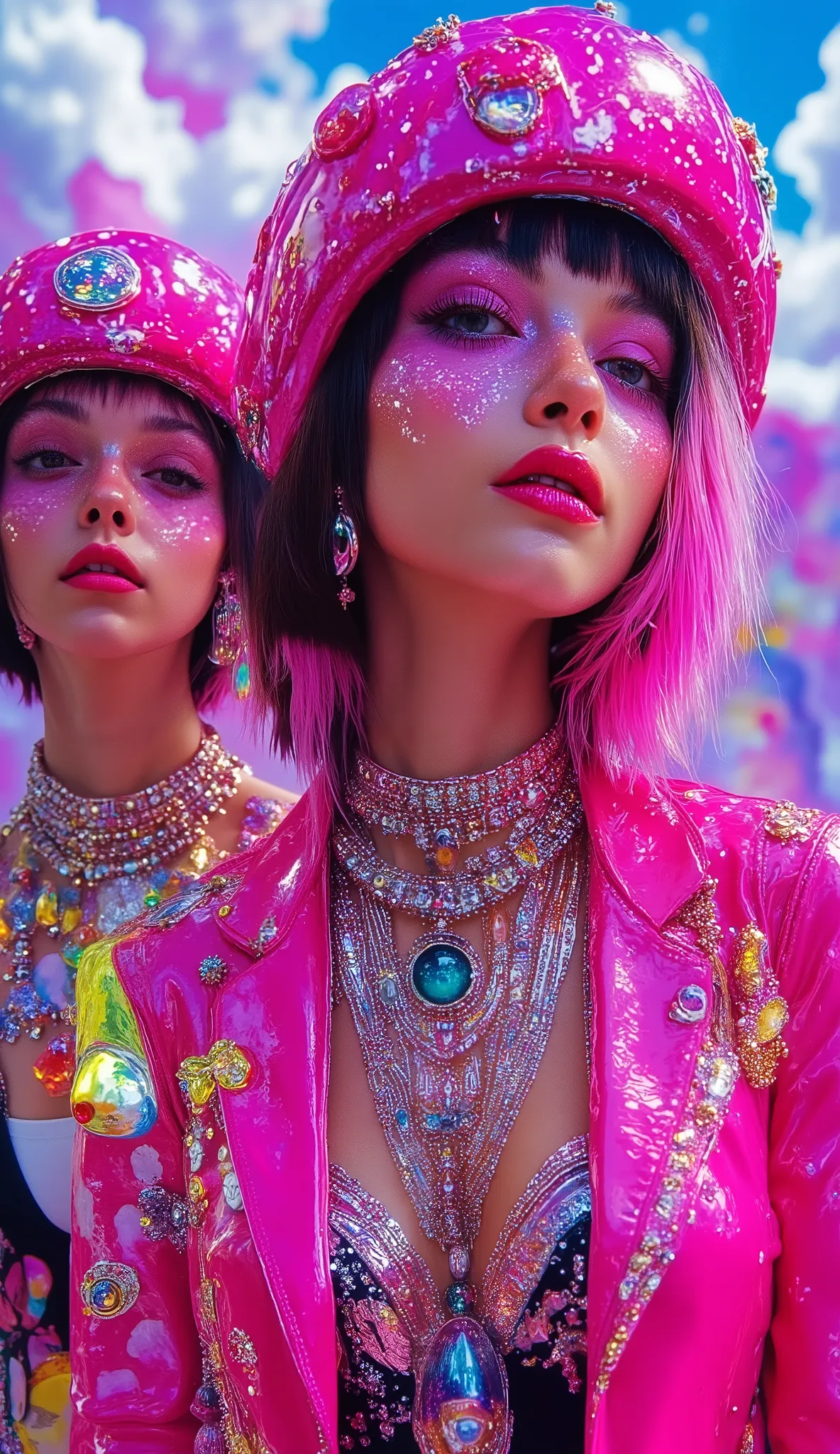 Surrealist Psicopop. Close-ups of Beautiful Fashion Models, Amazing characters from the future. cinematic. 8K.