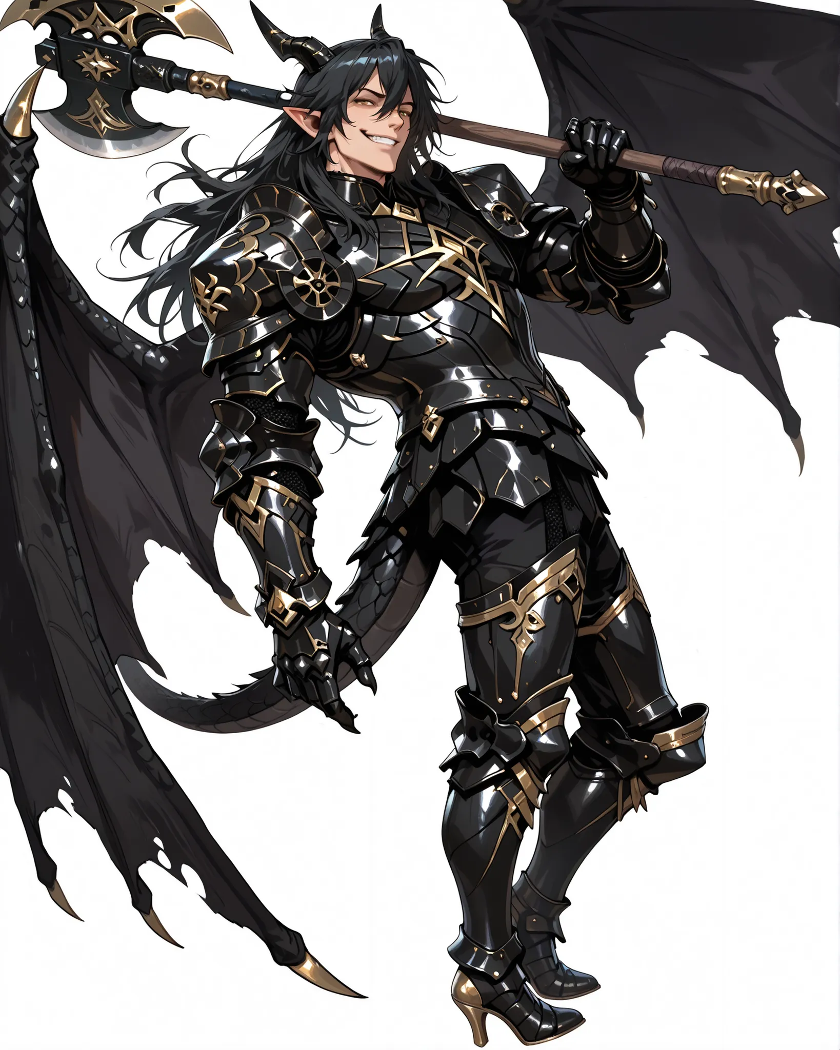 score_9, absurdres, (masterpiece, best quality: 1. 5), highres, 8K wallpaper, CG, (((Anime))), (1 male), solo, lean body, (bulging muscles, masculine), (floating in the air), weredragon, japanese anime style, glossy black, shiny black leather, ((beautiful ...