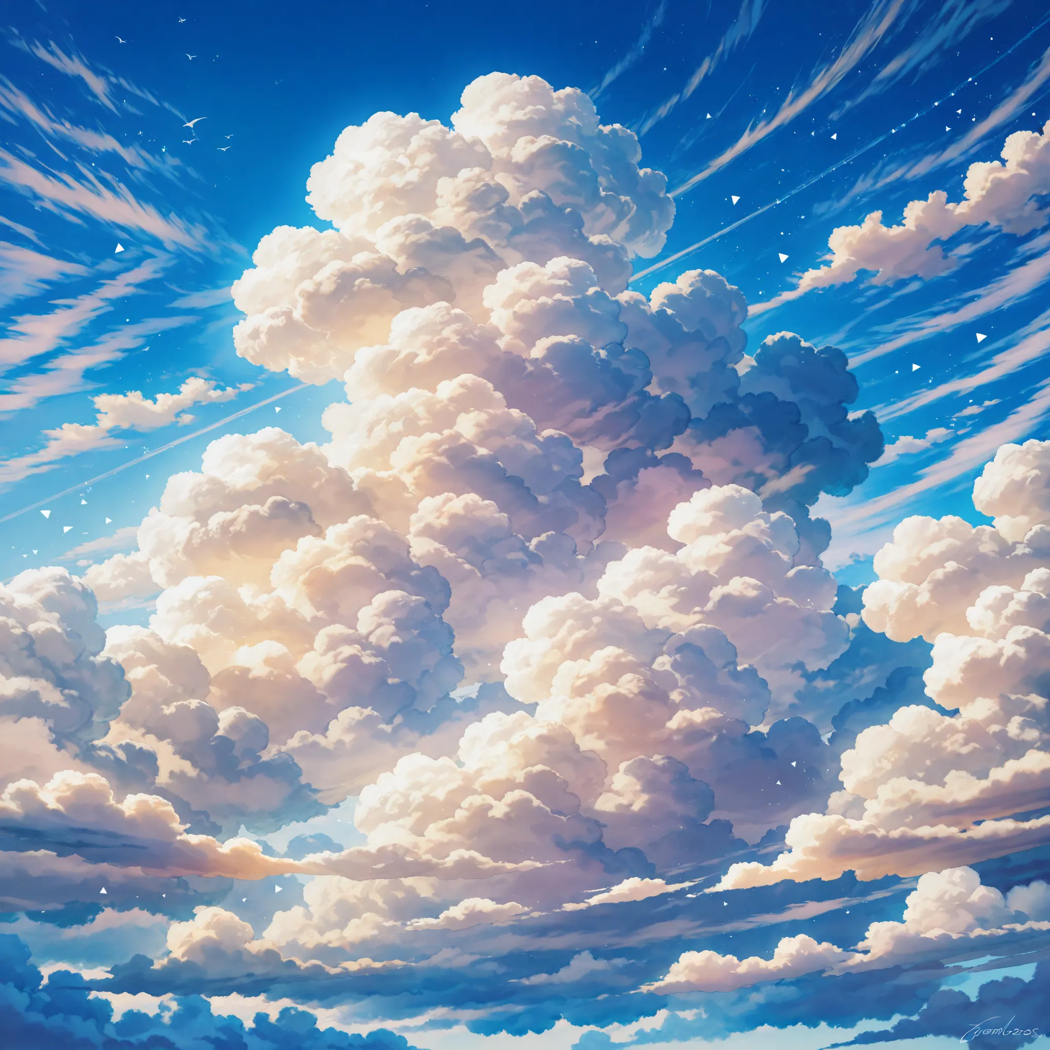 fluffy cotton clouds, puffy white clouds, soft cloud shapes, rounded cloud edges, floating in blue sky, calm daylight, gentle breeze feeling, bright sky background, three-dimensional clouds, cloud shadows and highlights, peaceful weather, relaxing cloud fo...