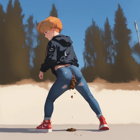 score_9, score_8_up, score_7_up, score_6, (masterpiece), best quality, Slim sporty boy 1boy, wearing hoodie, 1boy, looking down, from above,(is standing ,Legs lowered :1.1), (((Panty Poop ,nsfw, ass with poop)), internal, toilet,(((blush))) break, 1boy, bl...