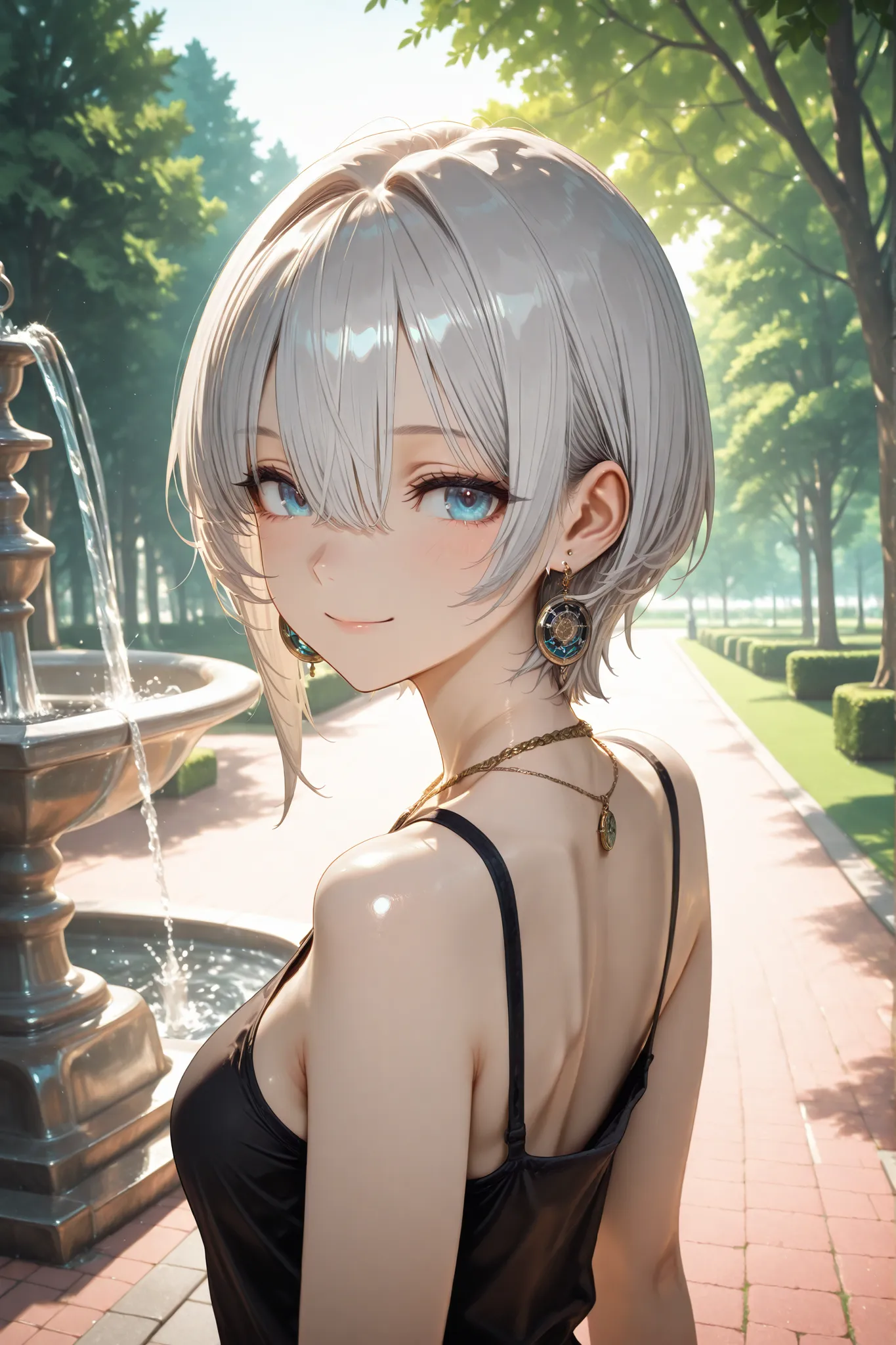 very delicate,
beautiful girls,
20th Generation,
8k,
Highest Quality,
masterpiece,
Ultra Hires,
Ultra detailed woman,
Super Precise Illustration,
20th Generation,
active pose,Looking back ,
((Outdoors,Park fountain:1.2))
Shine,
bright,
rim lighting,
20...