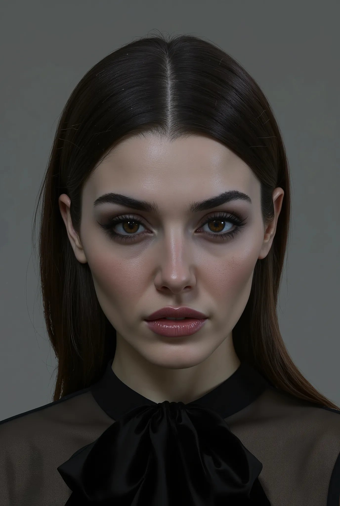 Hande erçel face straight,  lokking Hande erçel's face, she looks with a piercing gaze, a face devoid of emotions, beautiful and sexy but also mysterious and threatening