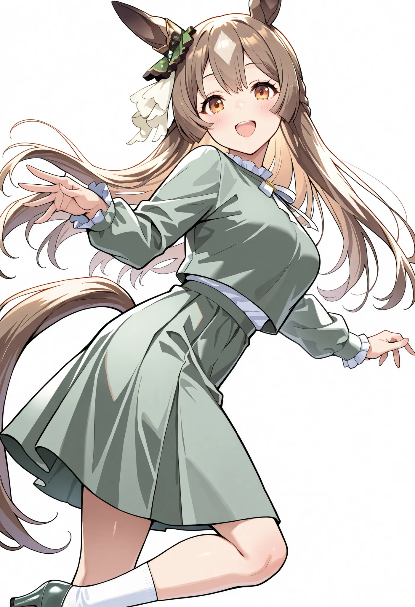 (masterpiece, best quality, perfect face:1.4), wide angle, satono diamond \(umamusume\), 1girl, horse ears, ear ornament, horse tail, tail on the lower back, proportional body, proportional, beautiful hair, beautiful face, beautiful detailed eyes, beautifu...