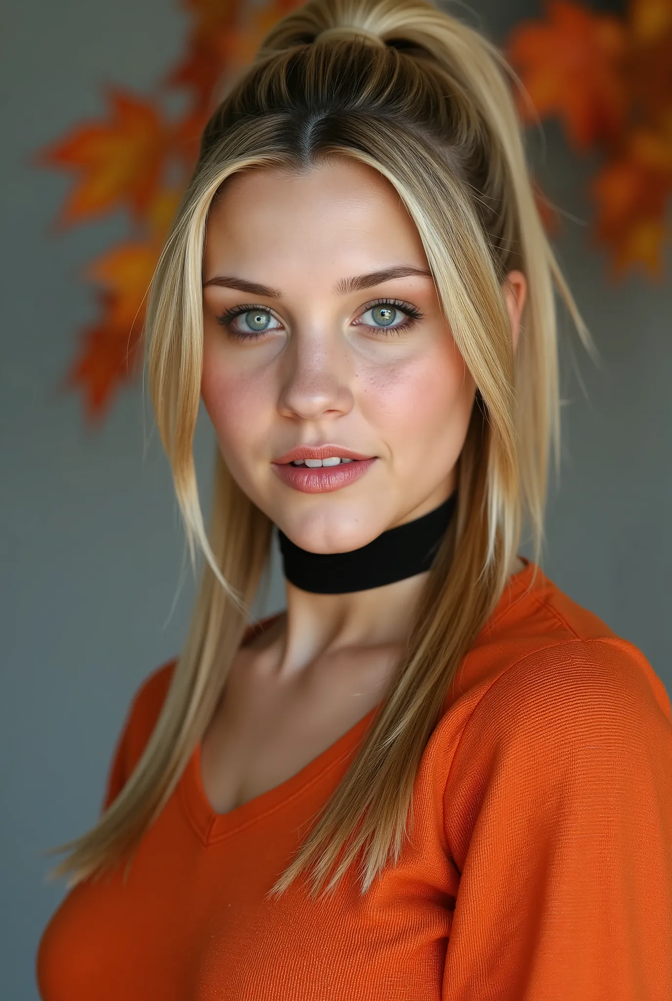 Punktzahl 9 , Punktzahl 8 , Punktzahl 7 , Punktzahl 6 , Punktzahl 5 , Punktzahl 4 , Nahaufnahme , Sweet , view of the observer , Frau , 22 years old , high ponytail , beauty , harmonisch , Facial focus , eine Frau , blonde hair , black collar , posierend ,...