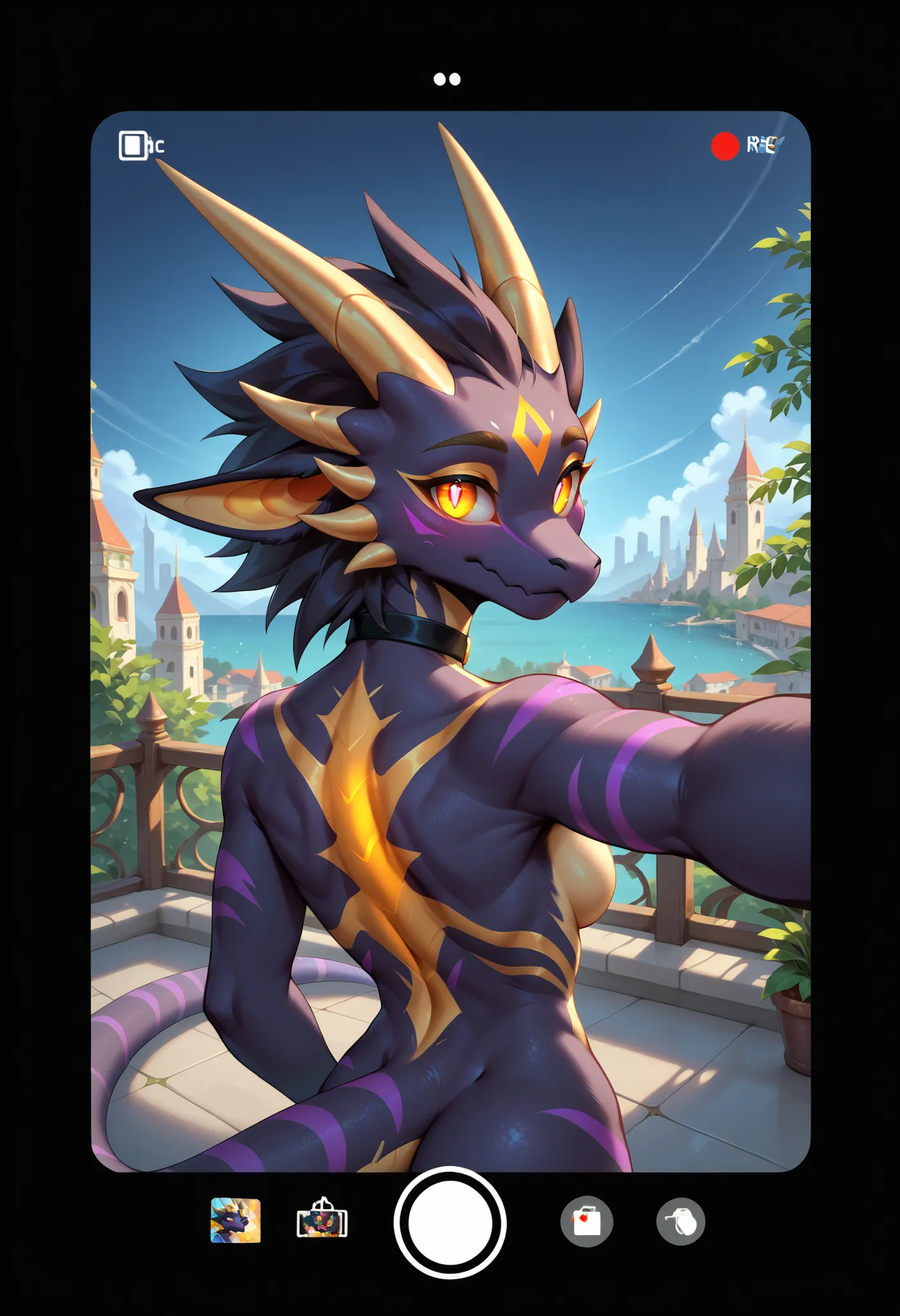 (zPDXL2), (PonyXLV6_Scores), rating_safety, Expressiveh, full body shot , BREAK solo, (furry, anthro), Eothos, dragon, golden mark on forehead, front half of body black with golden stripes, black muzzle, black long black ears, long straight golden horns, g...