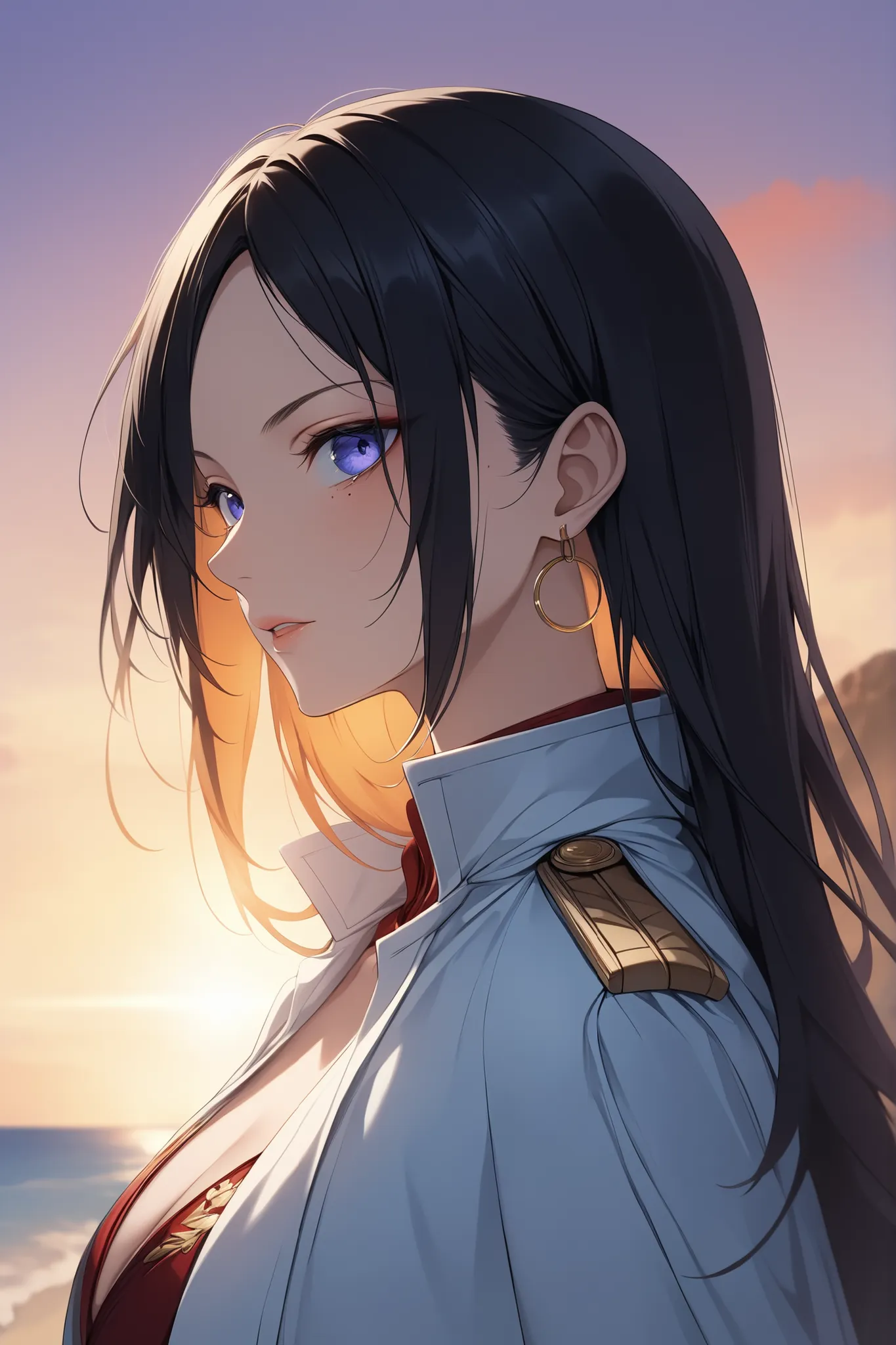 ((masterpiece)), ((extreme quality)), ((RAW 8K)), ((photorealistic anime style)), ((studio-grade sunset lighting)), ((hyper-detailed skin texture)), ((natural warm tones)), ((extreme eye detail))

Boa Hancock from One Piece, reimagined in an Elegant & Stro...