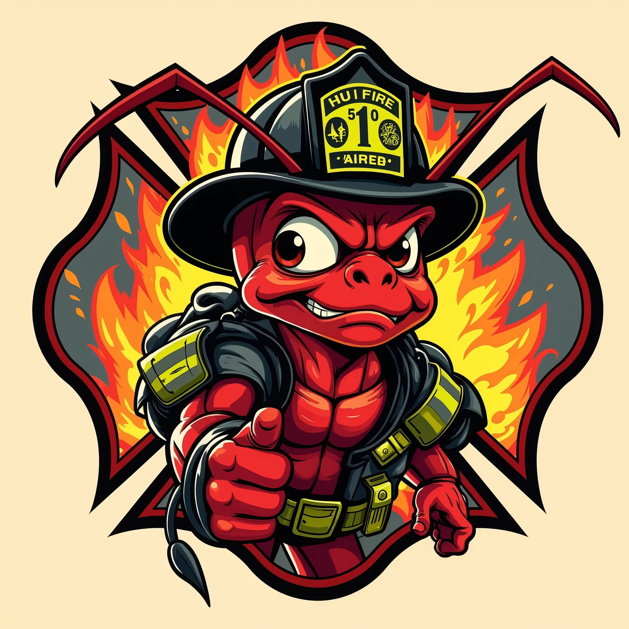 Vector Style , ((comic art)) , (cartoon style) a 5 , Vector-style, "Design a clean, stylized e-gaming logo for a firefighting team featuring a red fire ant with large exaggerated antennas. The red fire an is colorful — with bright, dynamic hues of red, ora...