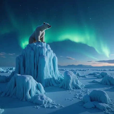 The Bear's eyes glow with ice magic. The mouth of a grinned. The bear's breath can be seen in the form of ice vapor.