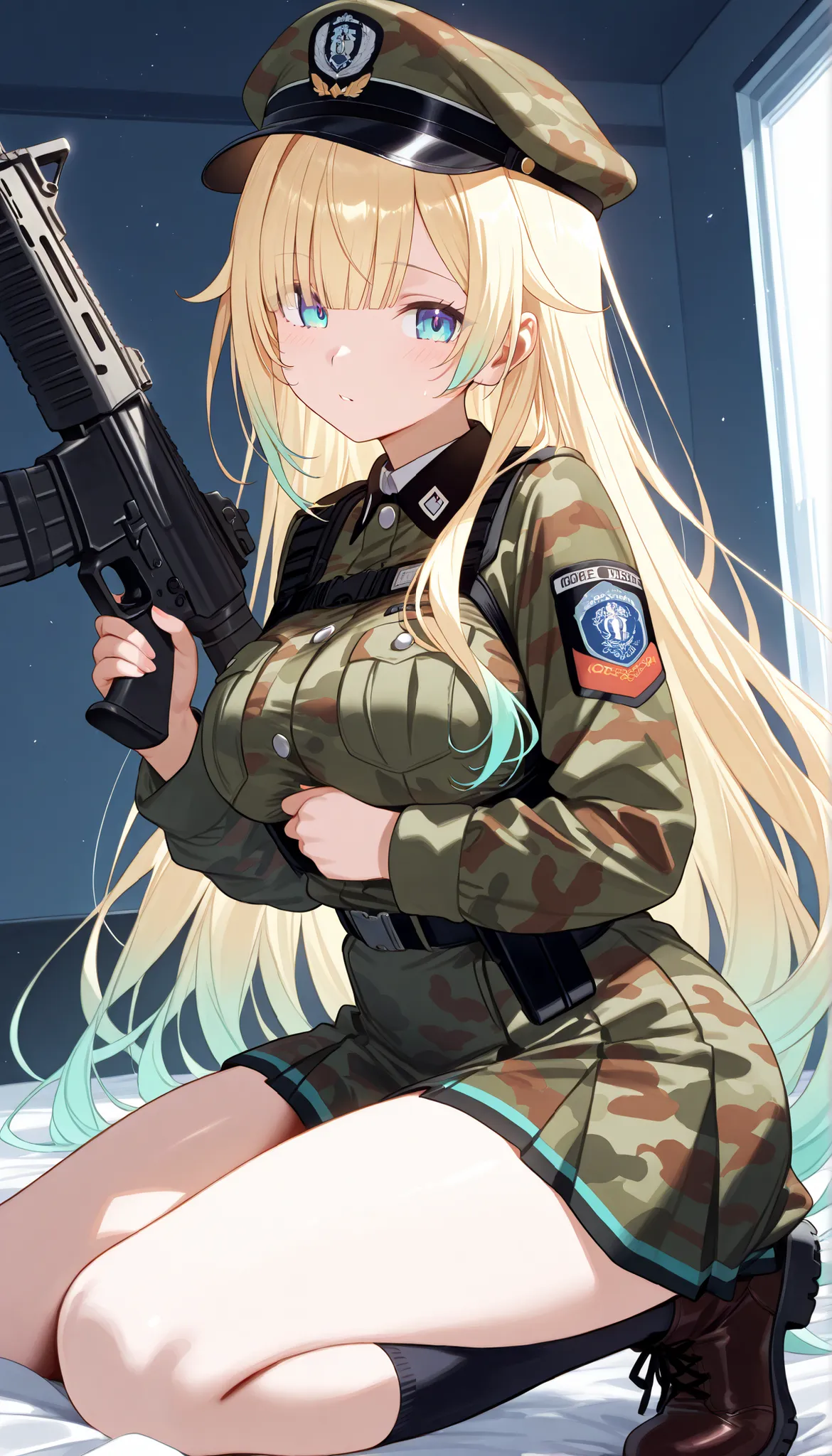 masterpiece, score_9, score_8_up, score_7_up, anime, pinup, Max Masterpiece, full twinkle, perfect face, best quality, high resolution, 1 girl, aizawa ema, 1girl, virtual youtuber, blonde hair, aqua hair, gradient hair, long hair, very long hair, blunt ban...