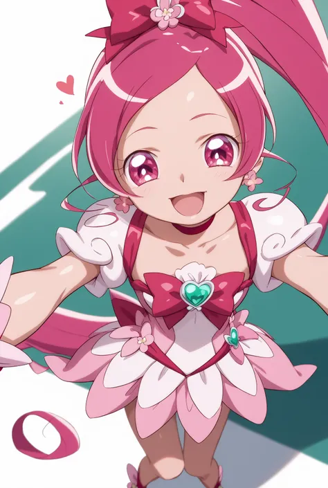 Heart Catch Pretty Cure、cute、cure blossom、beautiful background、 Slim、Small breasts、Shiny on the skin、 happy、happy、cuteポーズ、angle from above、