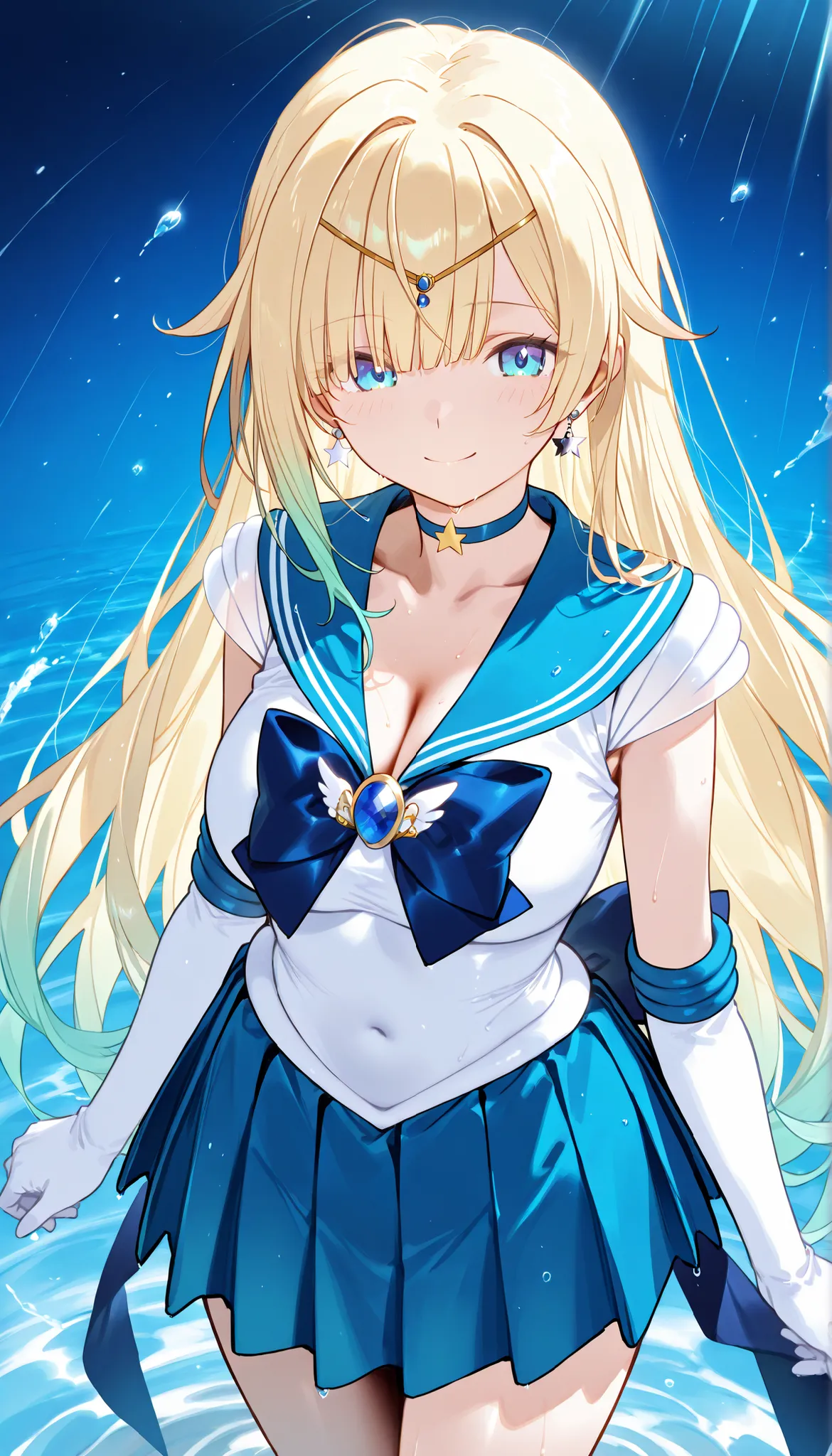 masterpiece, score_9, score_8_up, score_7_up, anime, pinup, Max Masterpiece, full twinkle, perfect face, best quality, high resolution, 1 girl, aizawa ema, 1girl, virtual youtuber, blonde hair, aqua hair, gradient hair, long hair, very long hair, blunt ban...