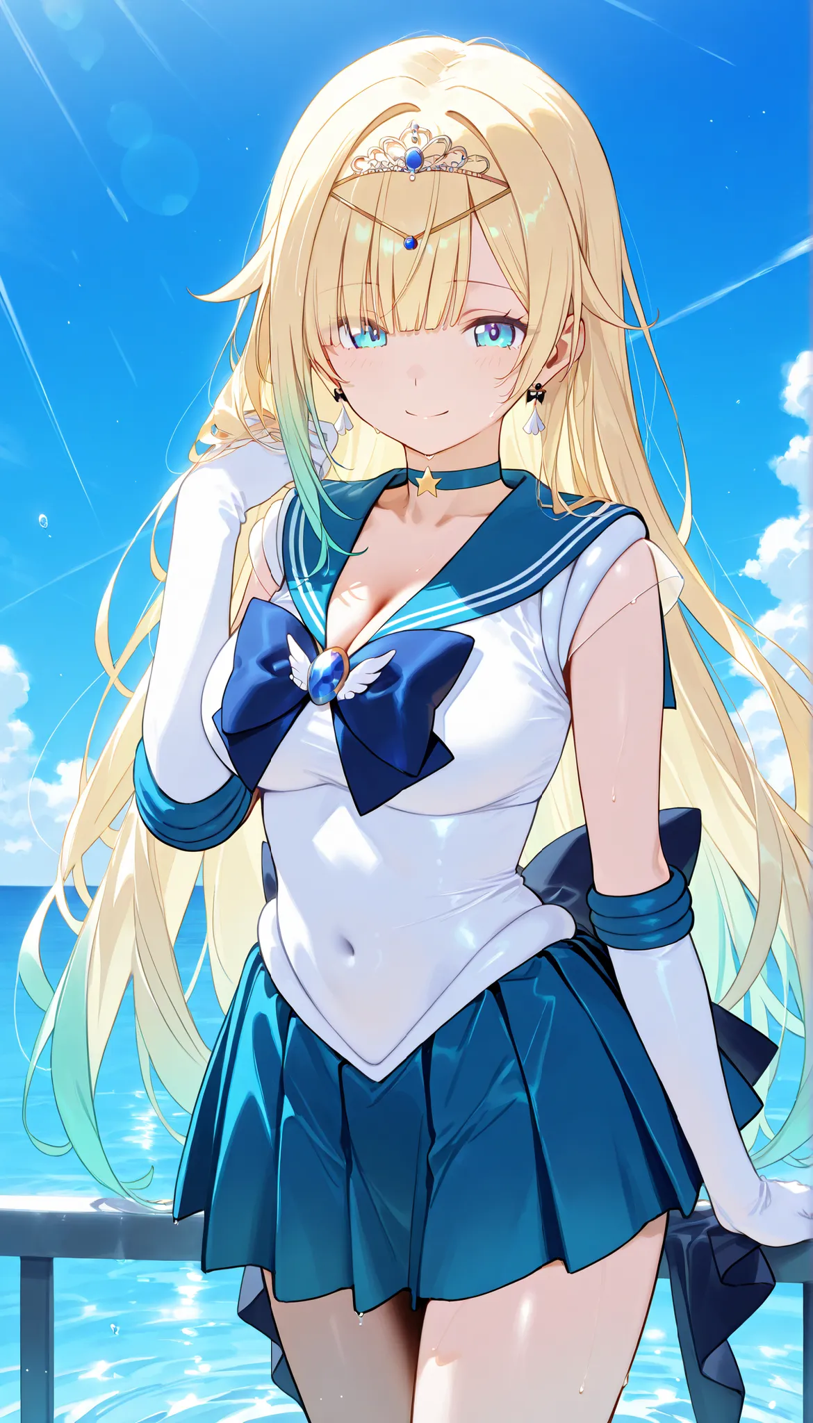 masterpiece, score_9, score_8_up, score_7_up, anime, pinup, Max Masterpiece, full twinkle, perfect face, best quality, high resolution, 1 girl, aizawa ema, 1girl, virtual youtuber, blonde hair, aqua hair, gradient hair, long hair, very long hair, blunt ban...