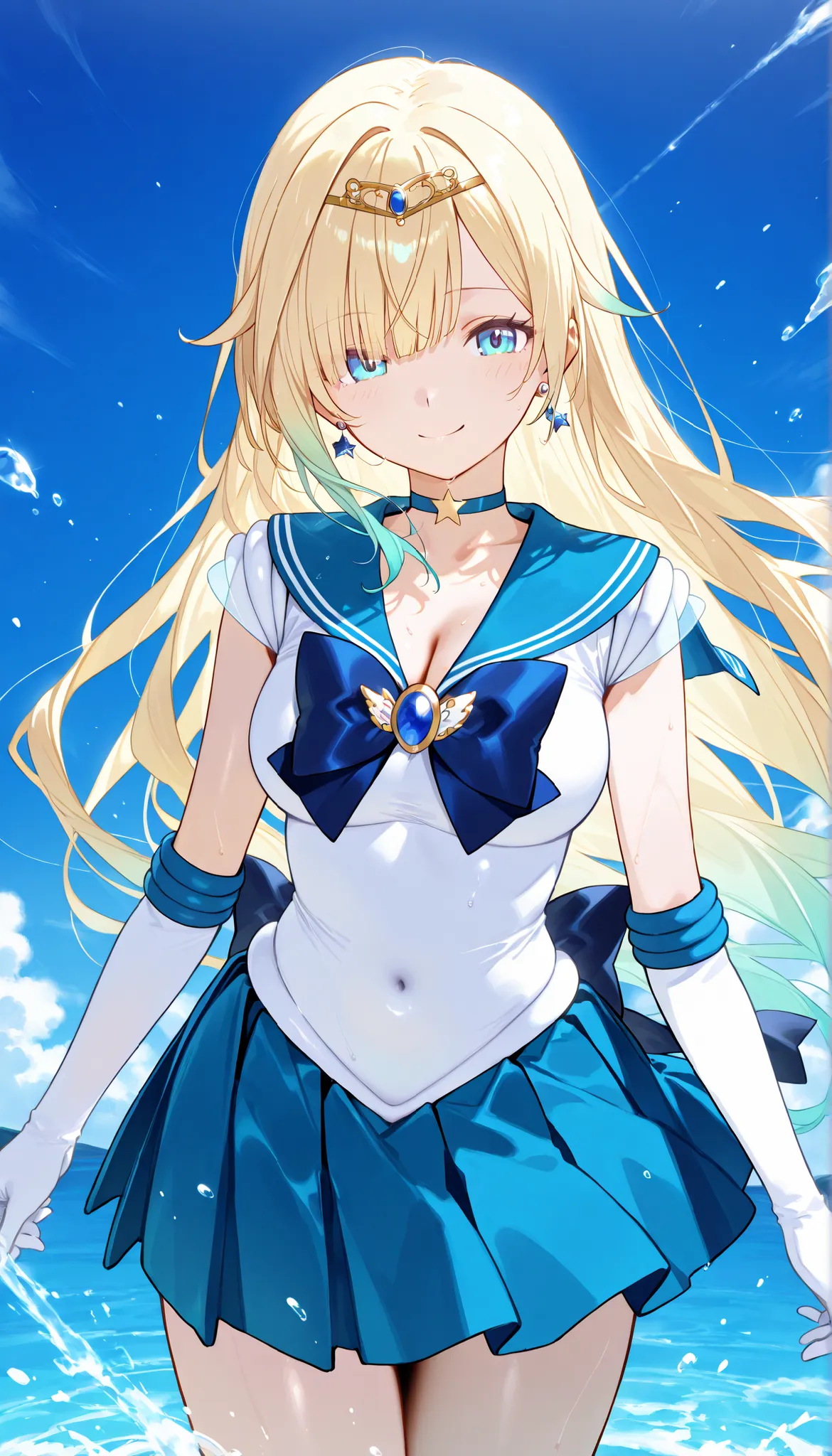 masterpiece, score_9, score_8_up, score_7_up, anime, pinup, Max Masterpiece, full twinkle, perfect face, best quality, high resolution, 1 girl, aizawa ema, 1girl, virtual youtuber, blonde hair, aqua hair, gradient hair, long hair, very long hair, blunt ban...