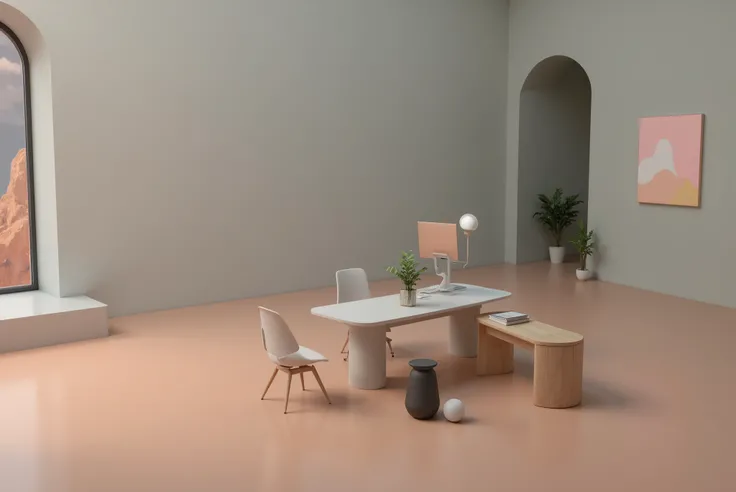  a room furnished in a futuristic style with an empty wall and a sofa. you can see perfectly the sharp angle at 30 degrees between the floor and the empty wall. opaque dark gray floor, light from a window on the left, seen from the bottom of this modern ro...