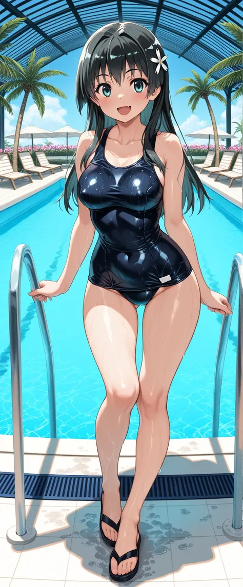 (masterpiece),  Highest Quality, ,  fully completed , one of the best girls,dawn,, and larger, wide waist ,  thin waist, (  Sexy Girl Working At A Flower Shop), school swimsuit , sexy bikini , , salon, Heeled Sandals,    nice_feet, ,smile,Swimsuit model, s...