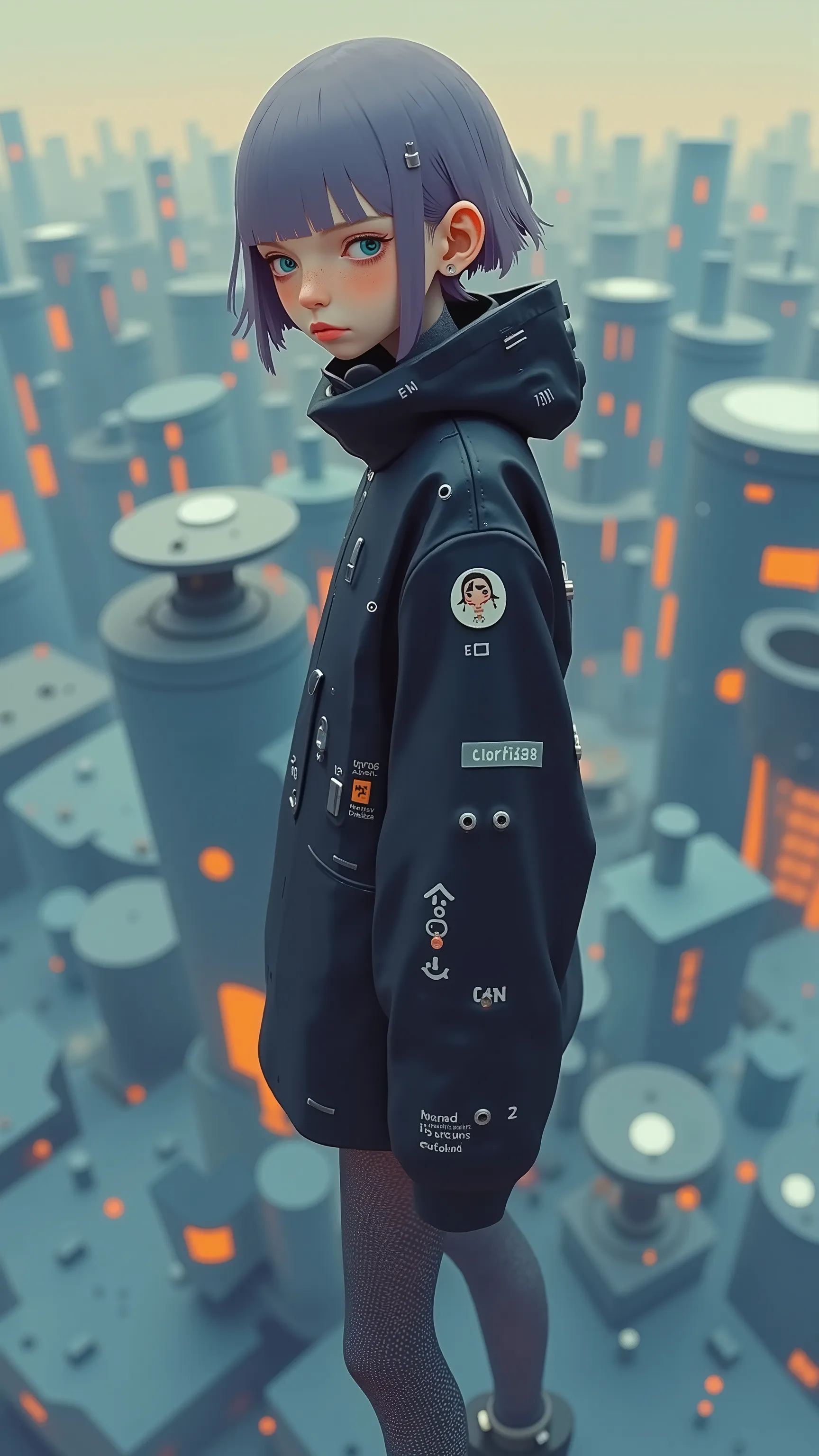 girl-type robot、憂い Emoji、(age:1.1), (Skin color:1.2), (Detailed clothing:1.2), (accessory:1.1), ( Emoji:1.2), (Physical build:1.1), (posture:1.2), Centered,facing the front, Mesh-like body、consists of transparent light and a reticular structure,metal parts...
