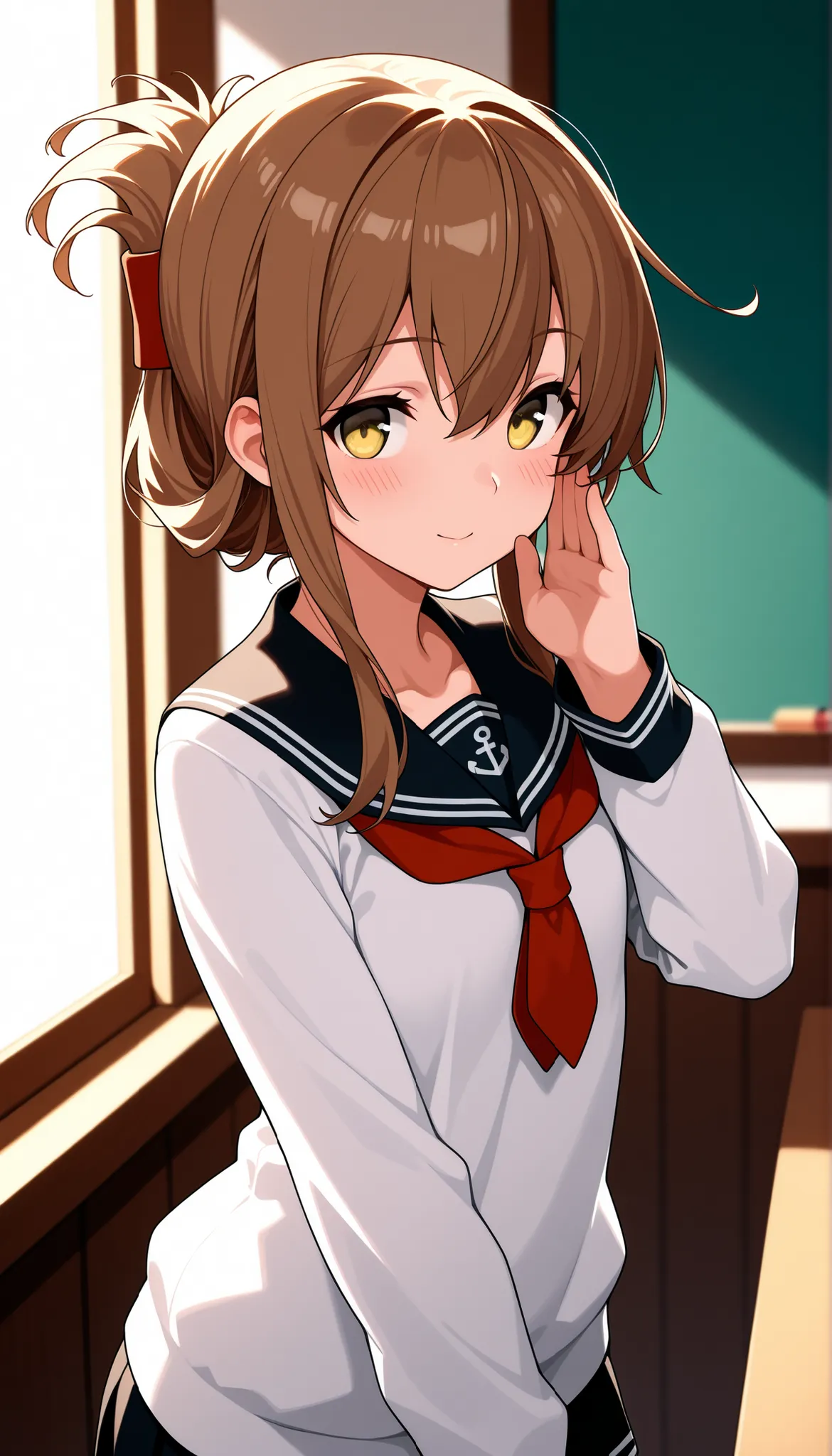 最High Quality，masterpiece，high definition, Extra Numbers ,  Fewer digits , masterpiece,best quality, Super Detail, 最High Quality,High Quality, score_9, score_8, score_7, source_anime, Lightning (KanColle), (Whispering Ears)， Folded Ponytail, 1 girl, solo, ...